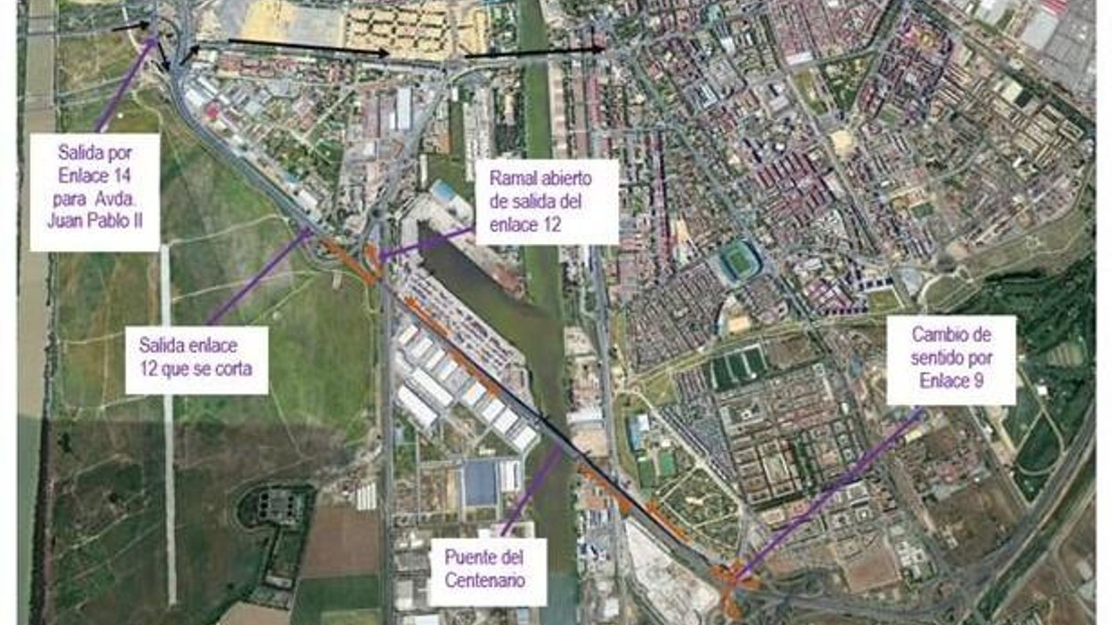 Los desvíos alternativos al corte de la salida 12 de la SE-30.