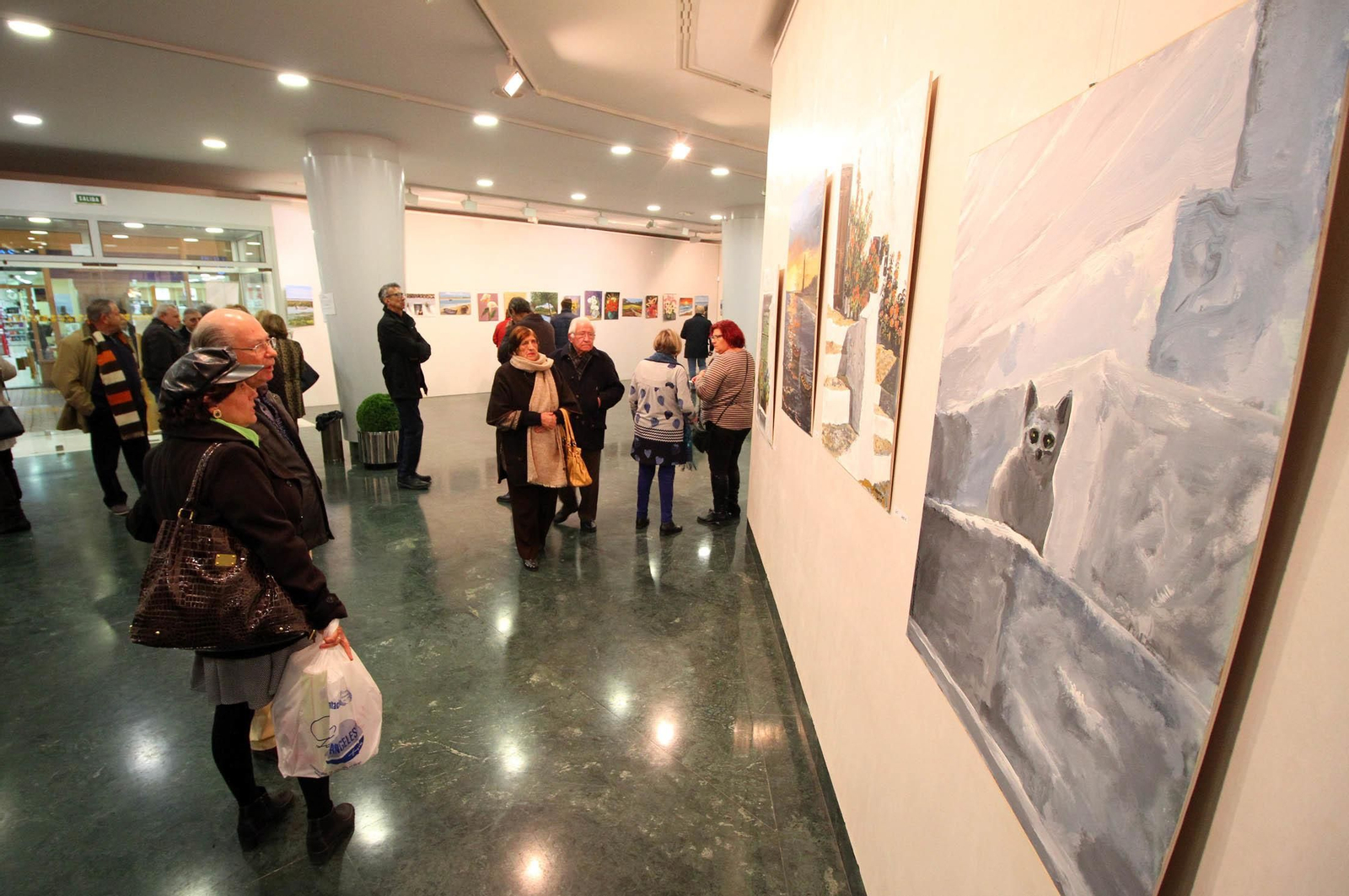Imágenes de la Inauguración de la exposición del taller de arteterapia de Aramburu en la sala de la Caja Rural del Sur