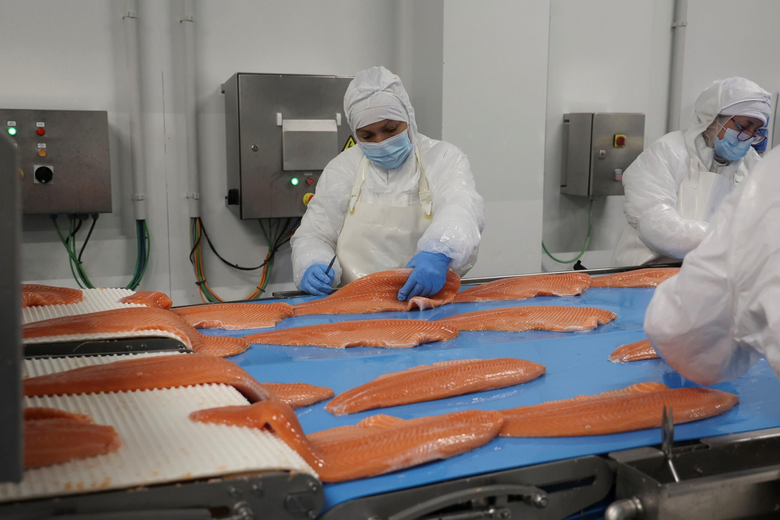 Trabajadores de Ubago en el proceso de elaboración del salmón ahumado.