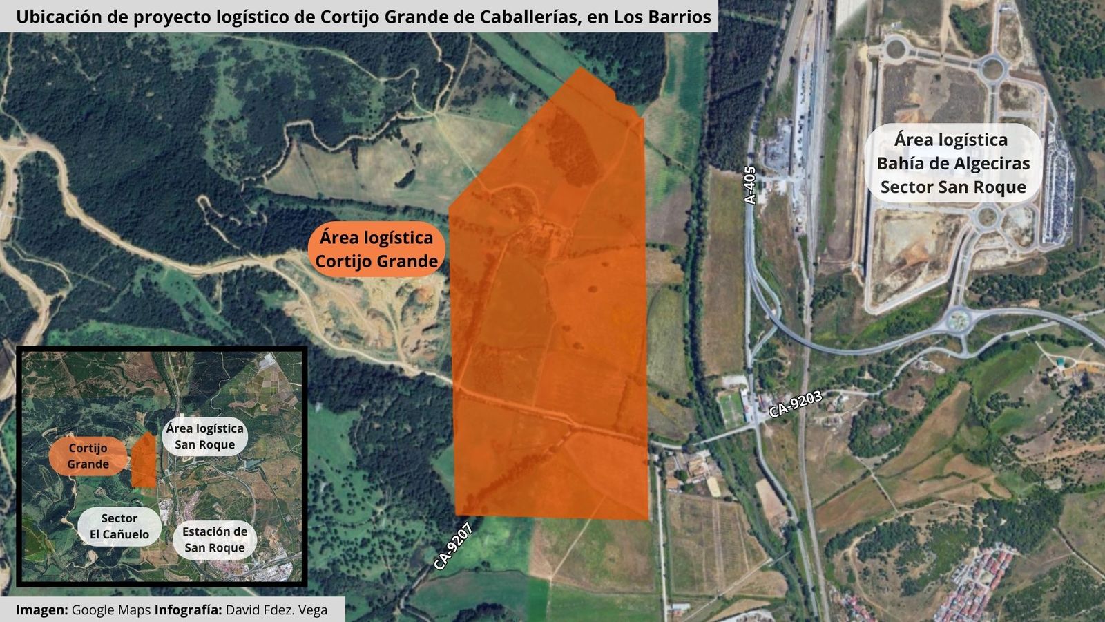 Sector en el que se ubicará la primera área logística de Cortijo Grande de Caballerías, en Los Barrios (Cádiz)