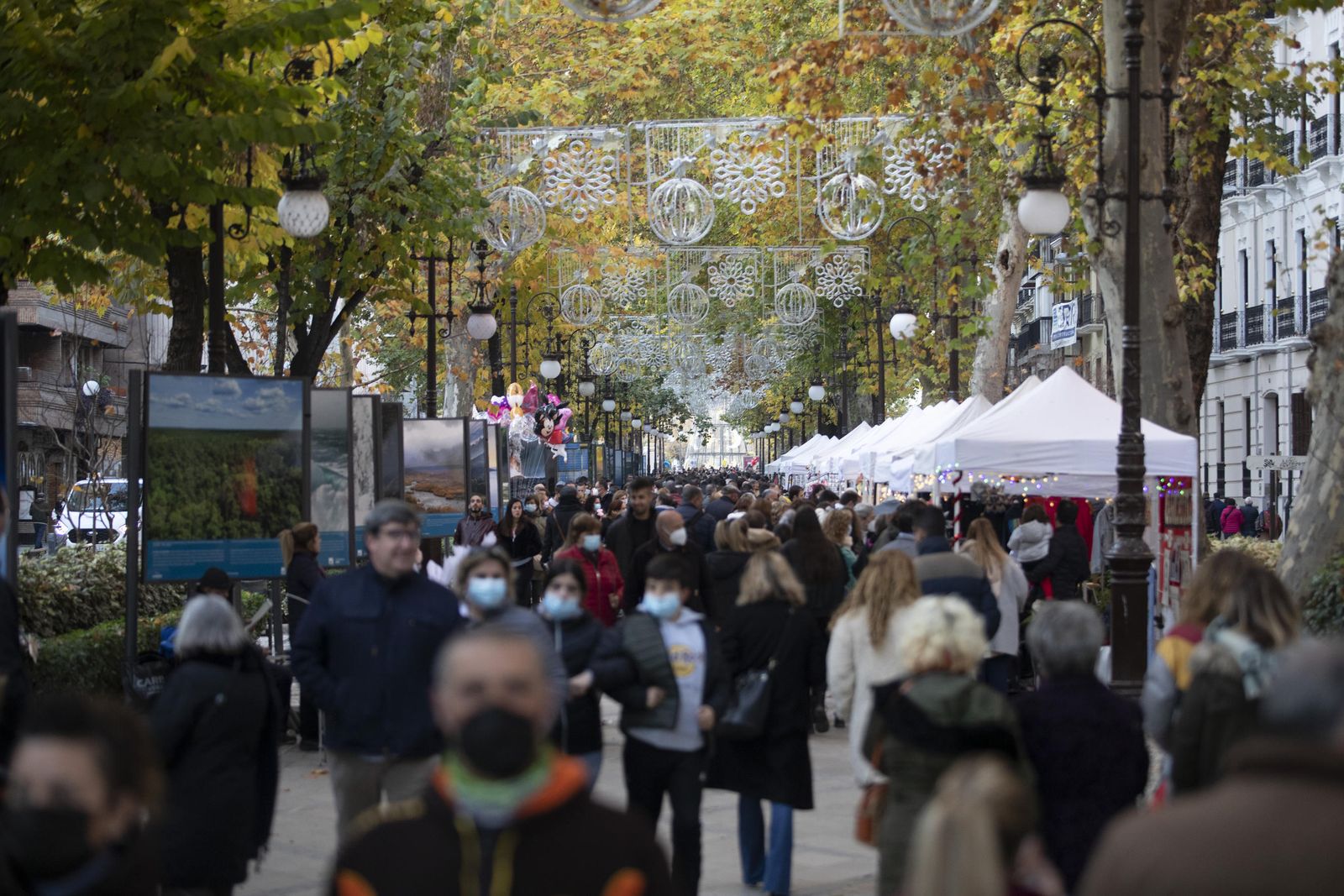 Multitud de visitantes y ambiente navideño en Granada durante el puente, en imágenes