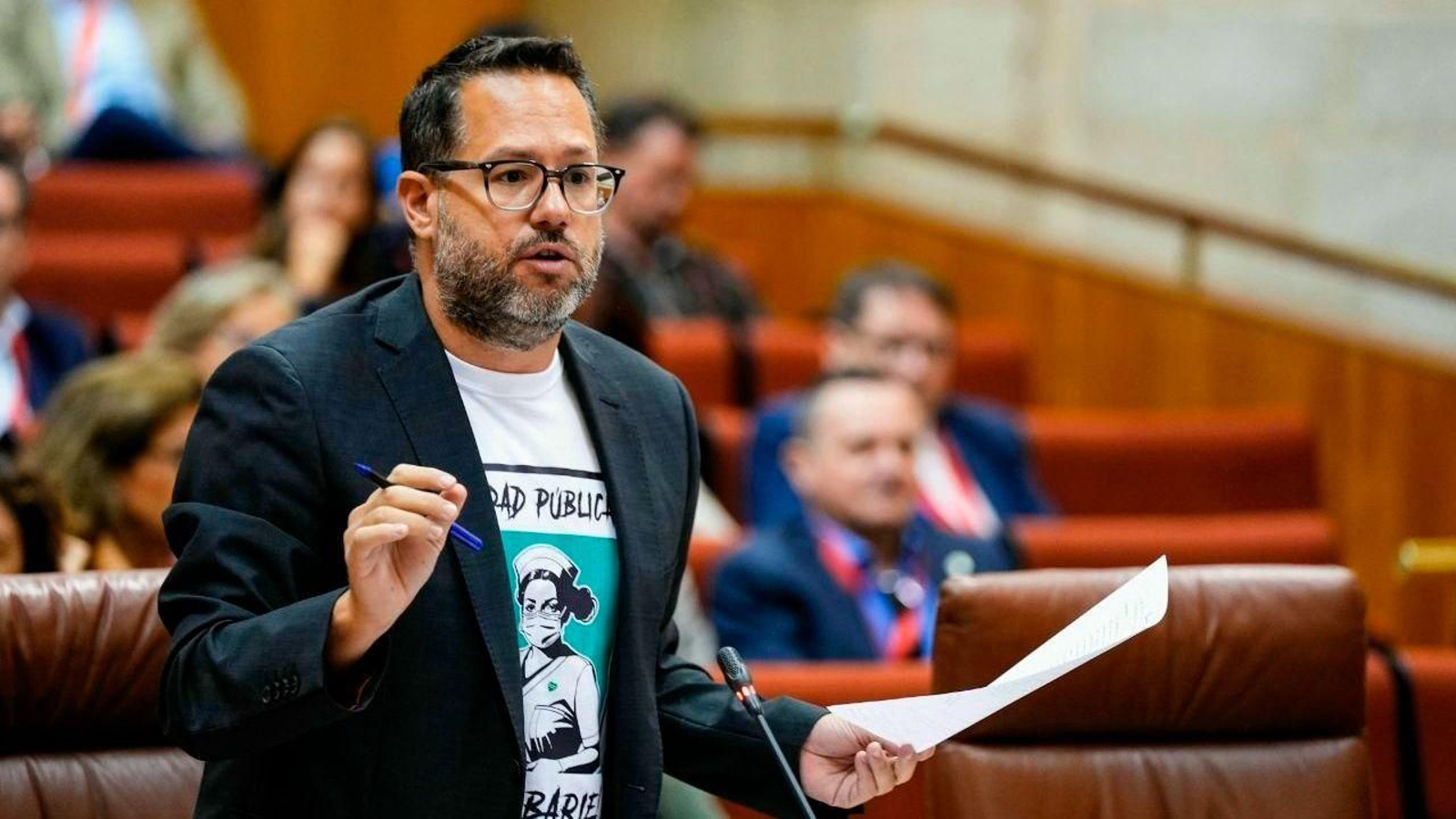 El portavoz de Adelante  Andalucía, José  Ignacio  García , en el Parlamento autonómico.