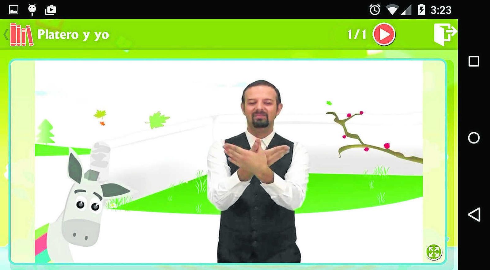 Imagen de la 'app' en la que se cuenta 'Platero y yo' en lenguaje de signos.