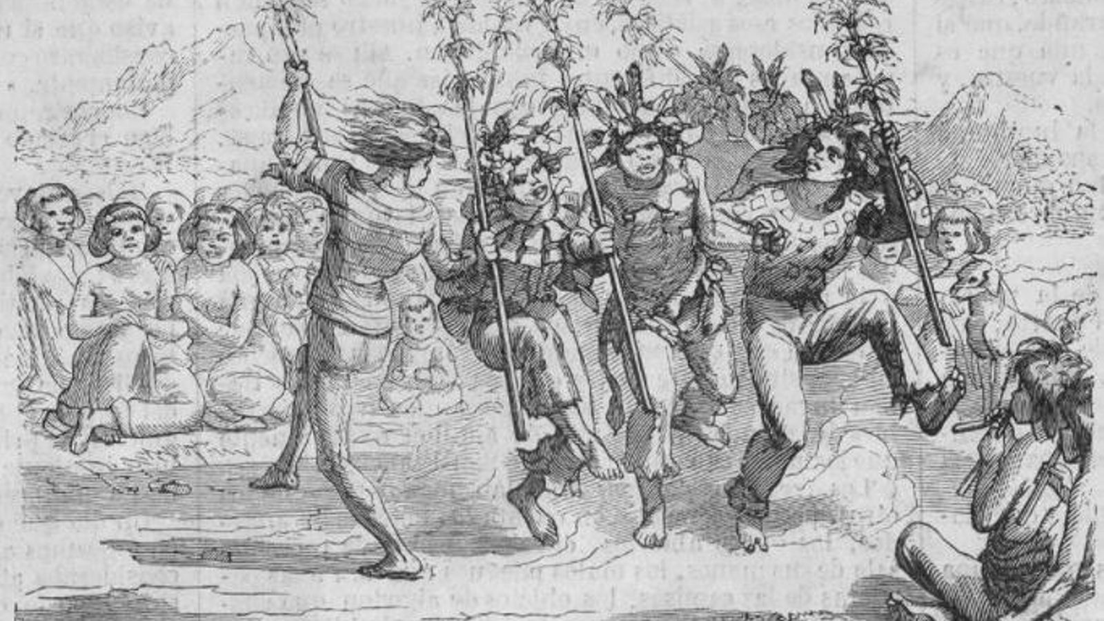 4] El Correo de Ultramar, dibujo de los mineros indios bailando el fandango, 1855.