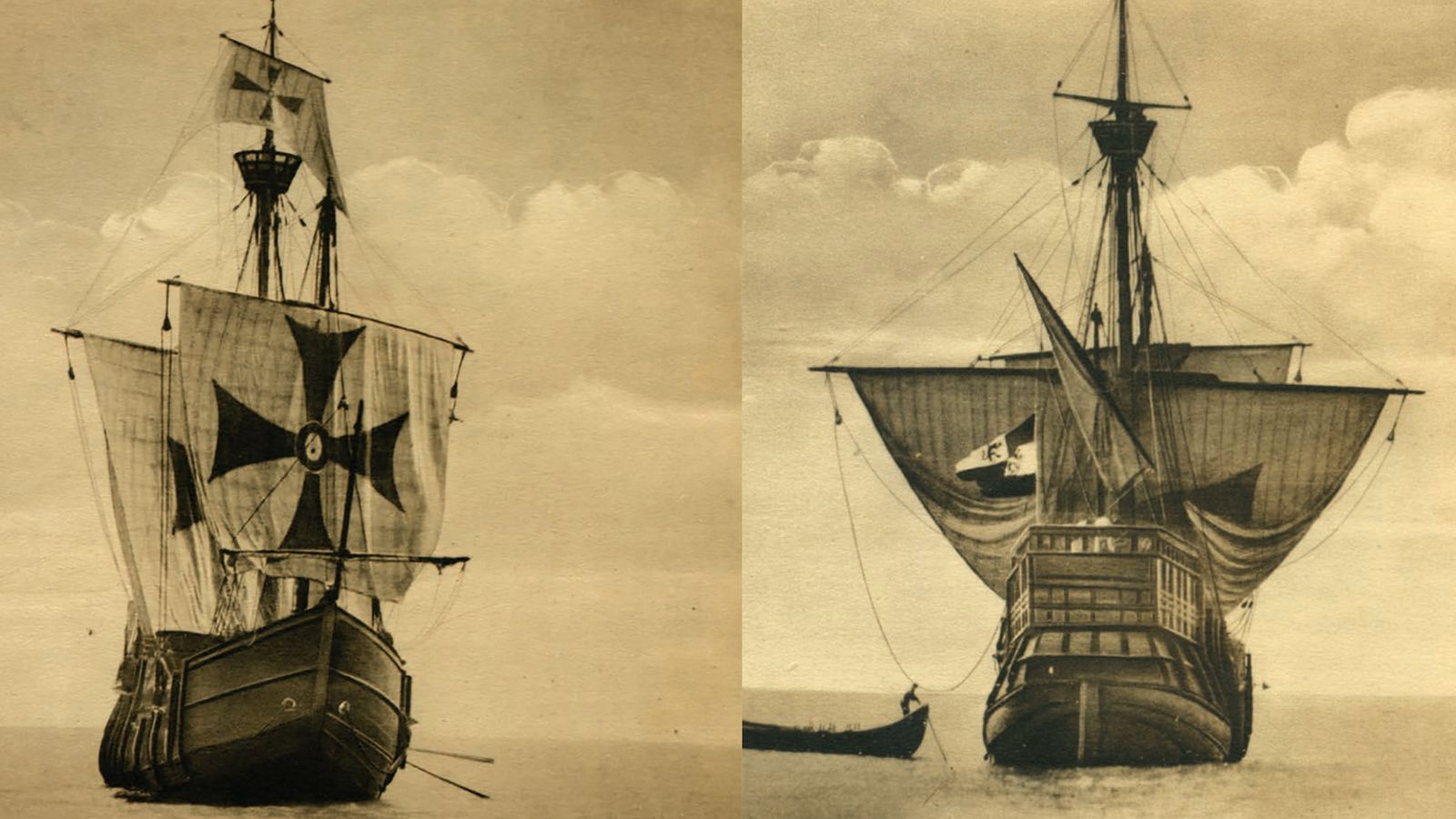 La carabela Santa María navegando hacia Sevilla