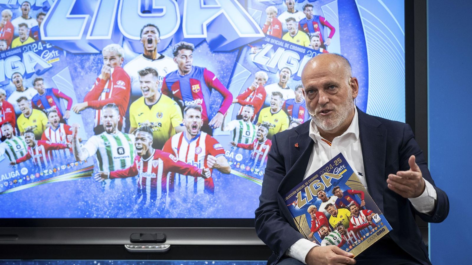 Javier Tebas, en la resentación de la colección del album Panini de LaLiga 24-25.