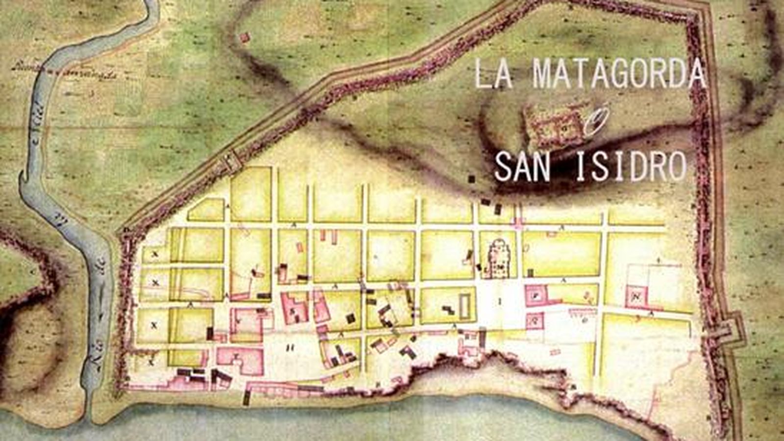 Plano de la serie Verboom, donde se ha indicado el barrio de Matagorda / San Isidro.