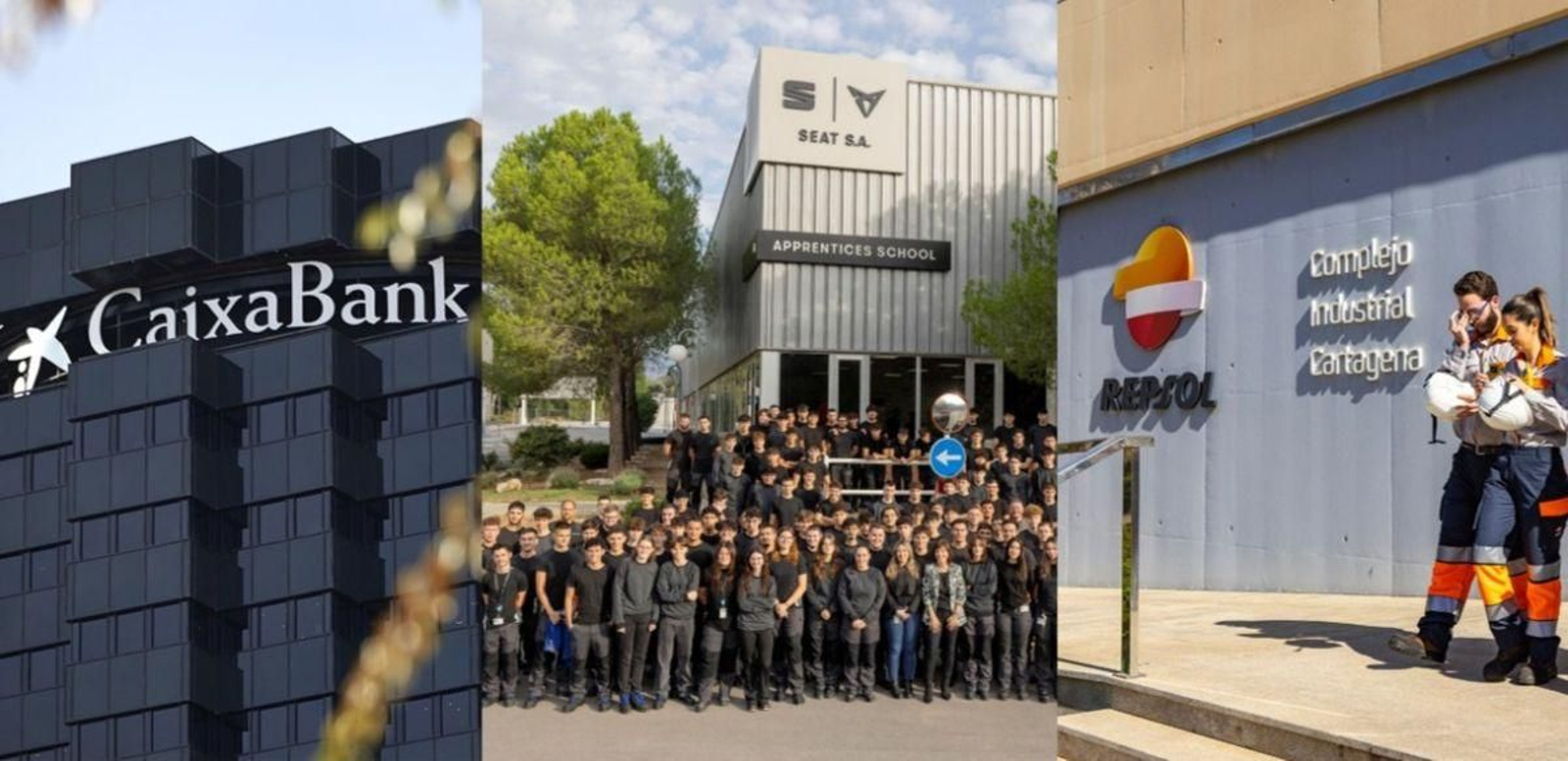 Sedes de Caixabank, Seat y Repsol.