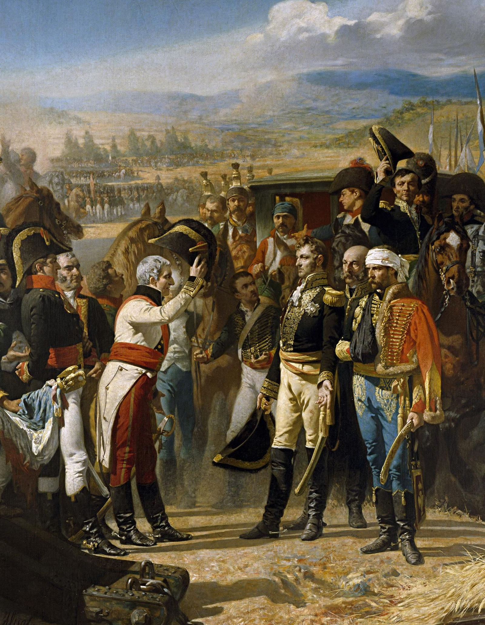 El general francés Dupont se rinde ante el General Castaños tras ser derrotado en la batalla de Bailén. Óleo de José Casado del Alisal