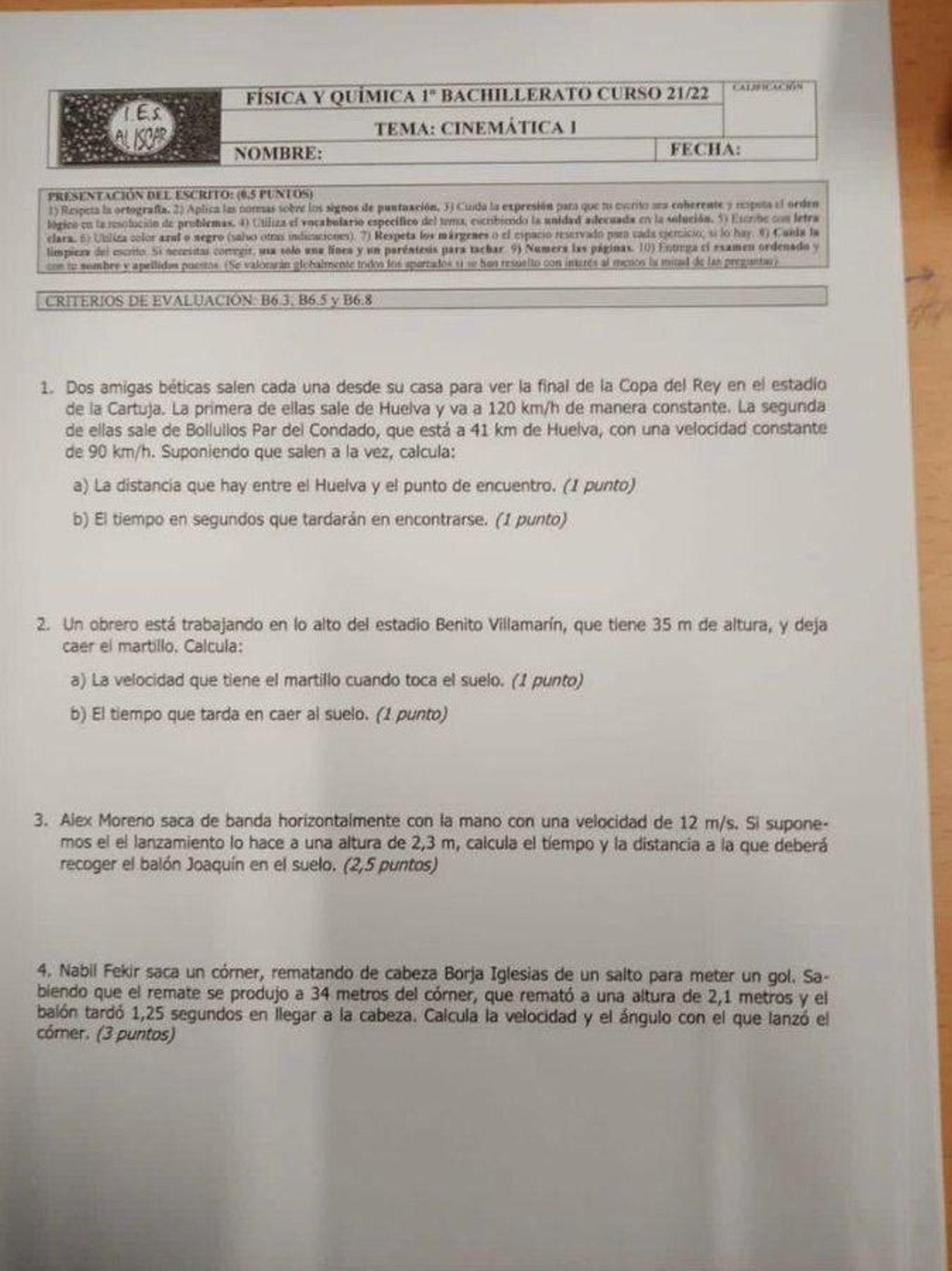 El examen de Física de un instituto sevillano que se ha hecho viral en los últimos días.