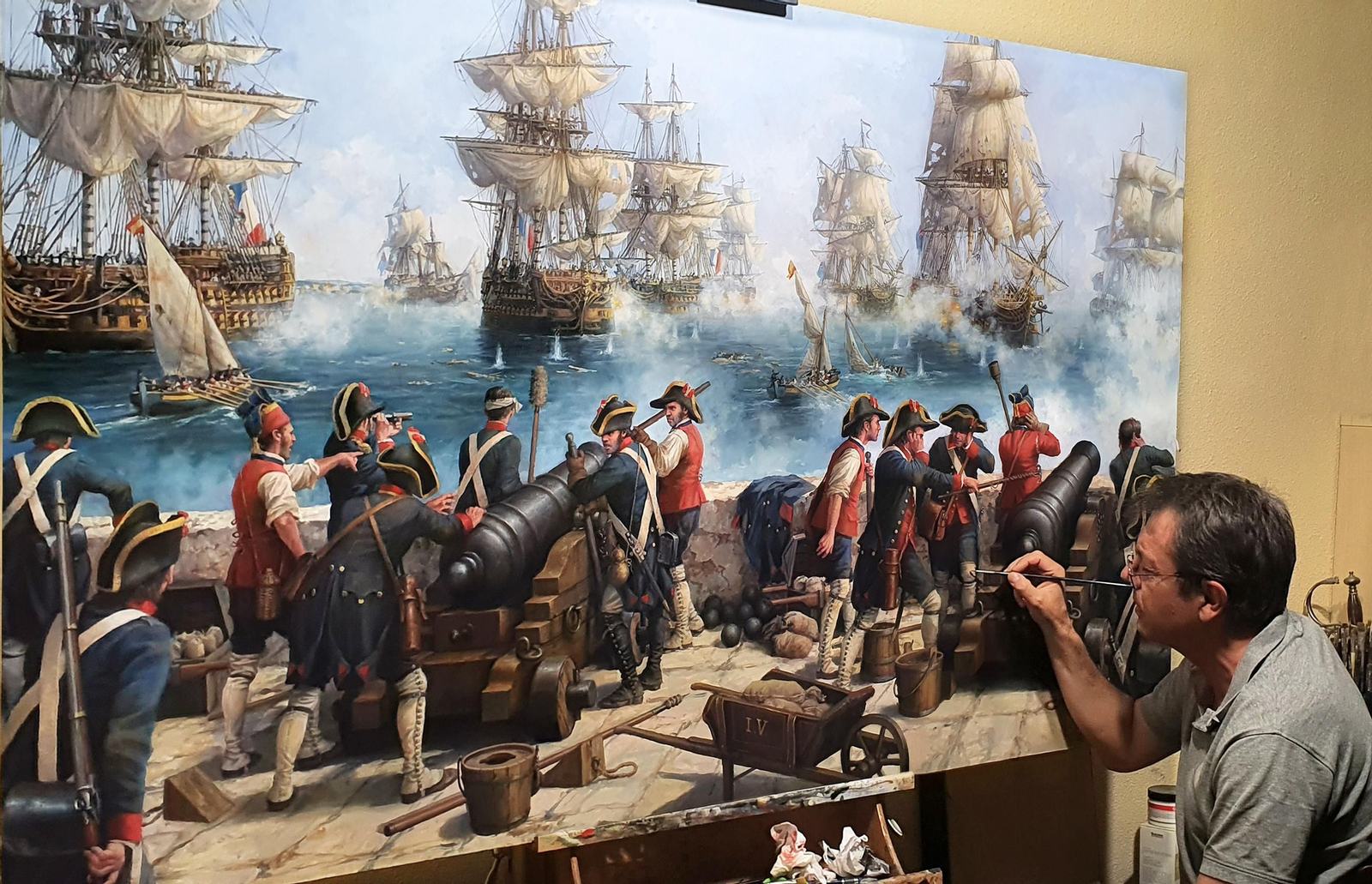 Augusto Ferrer-Dalmau pintando La Batalla de Algeciras.