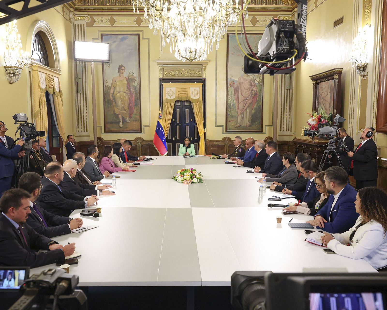 La presidenta encargada de Venezuela, Delcy Rodríguez, en un acto de Gobierno en Caracas.