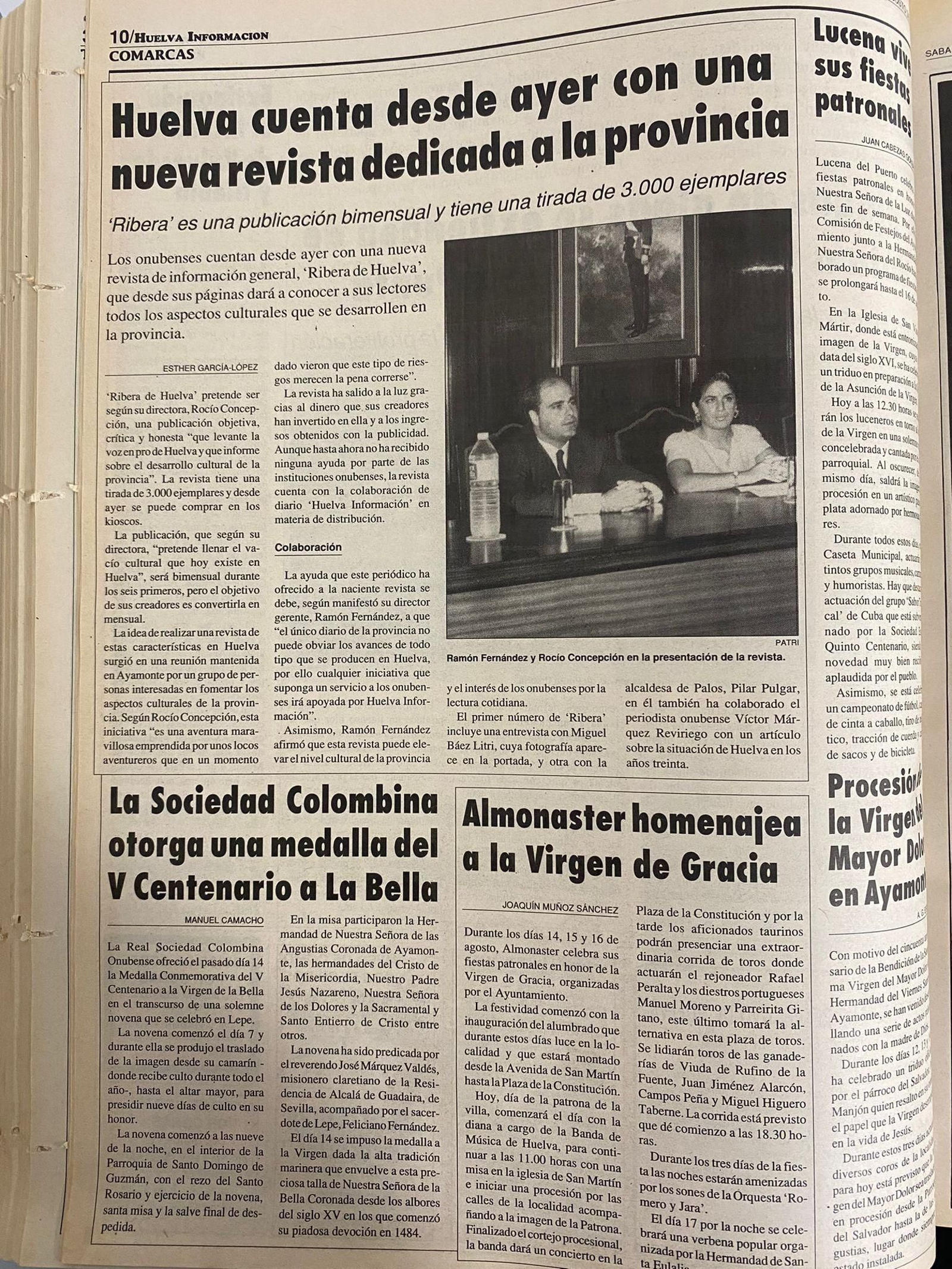 Noticia sobre el nacimiento de una nueva revista en el periódico Huelva Información en 1992
