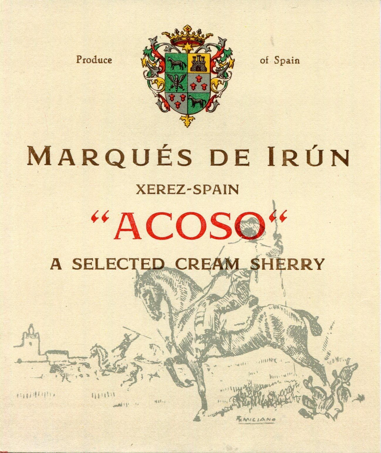 Etiqueta Acoso, un cream sherry del Marqués de Irún.