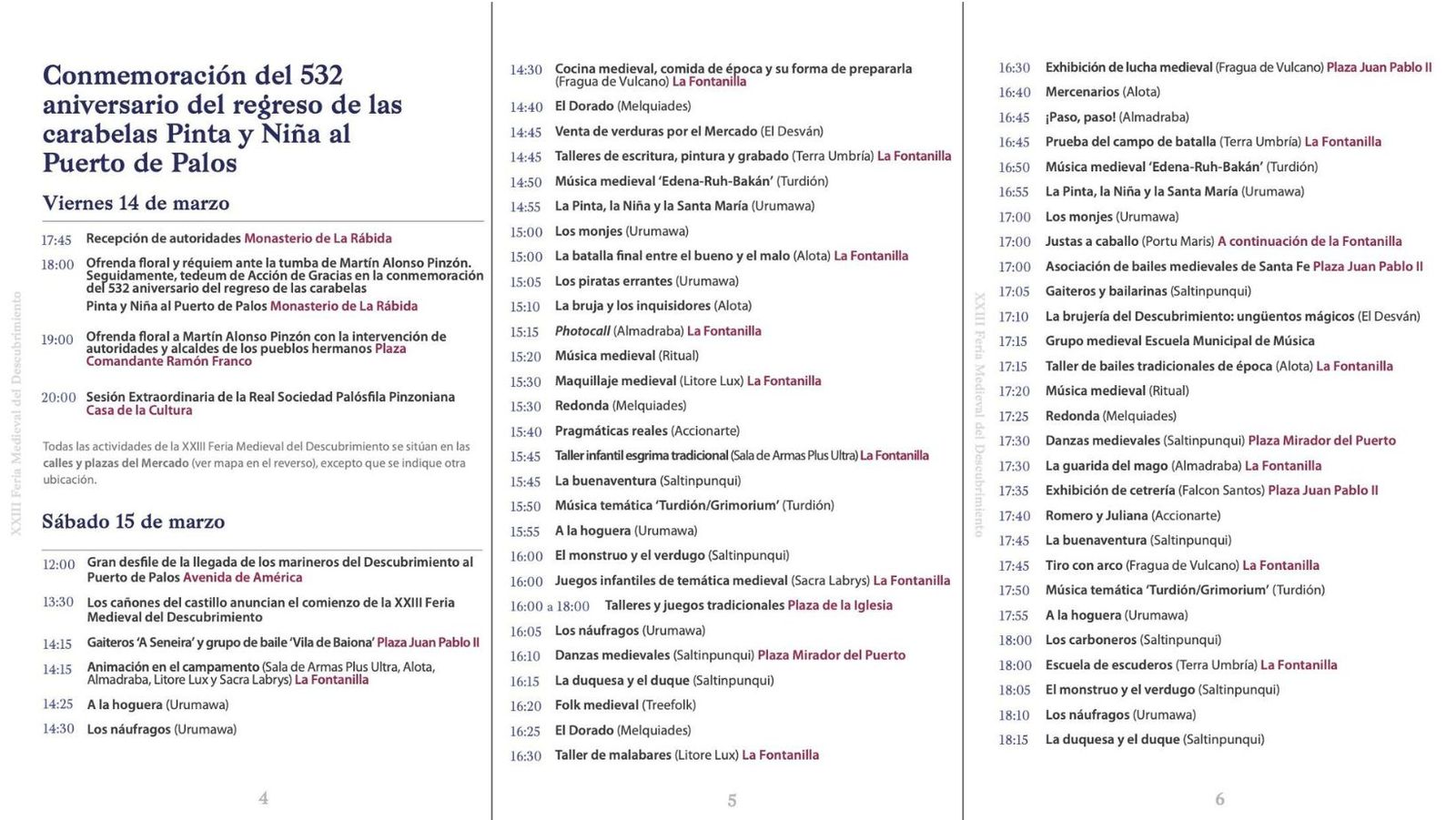 Programación del sábado