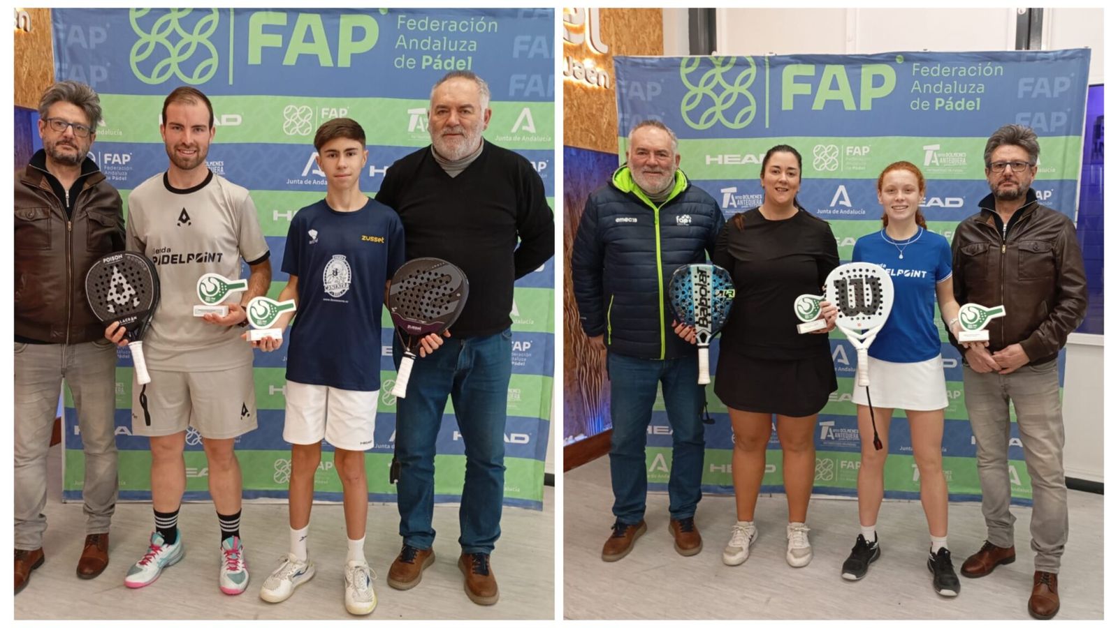 Las parejas ganadoras de ambas categorías, en la entrega de premios.