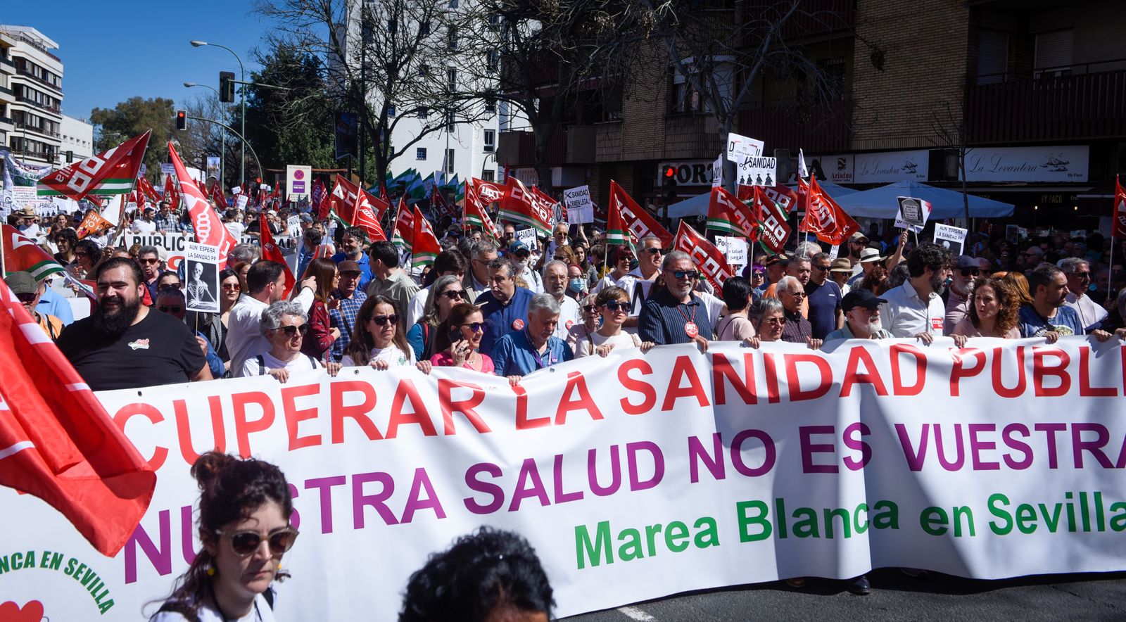 La manifestación de Marea Blanca por las calles de Sevilla, en imágenes