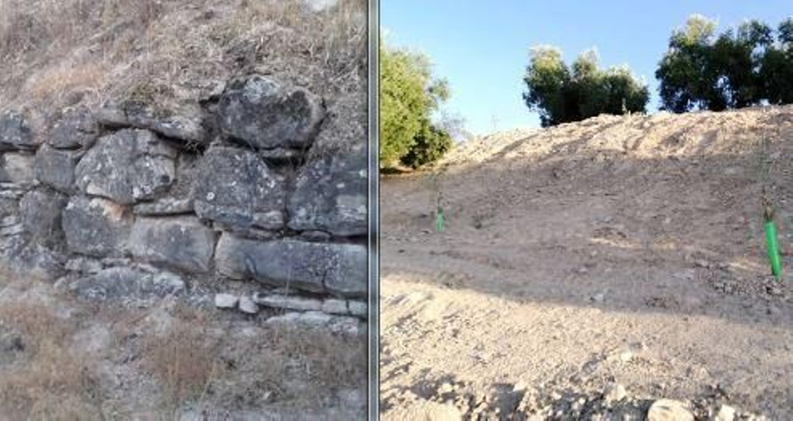 El muro, a la izquierda, y la tierra aplanada a la derecha.