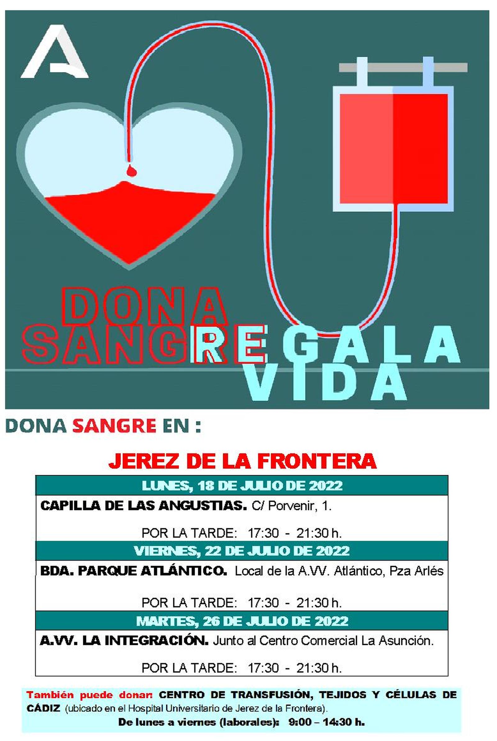 Lugares en los que donar sangre en Jerez el resto del mes de julio
