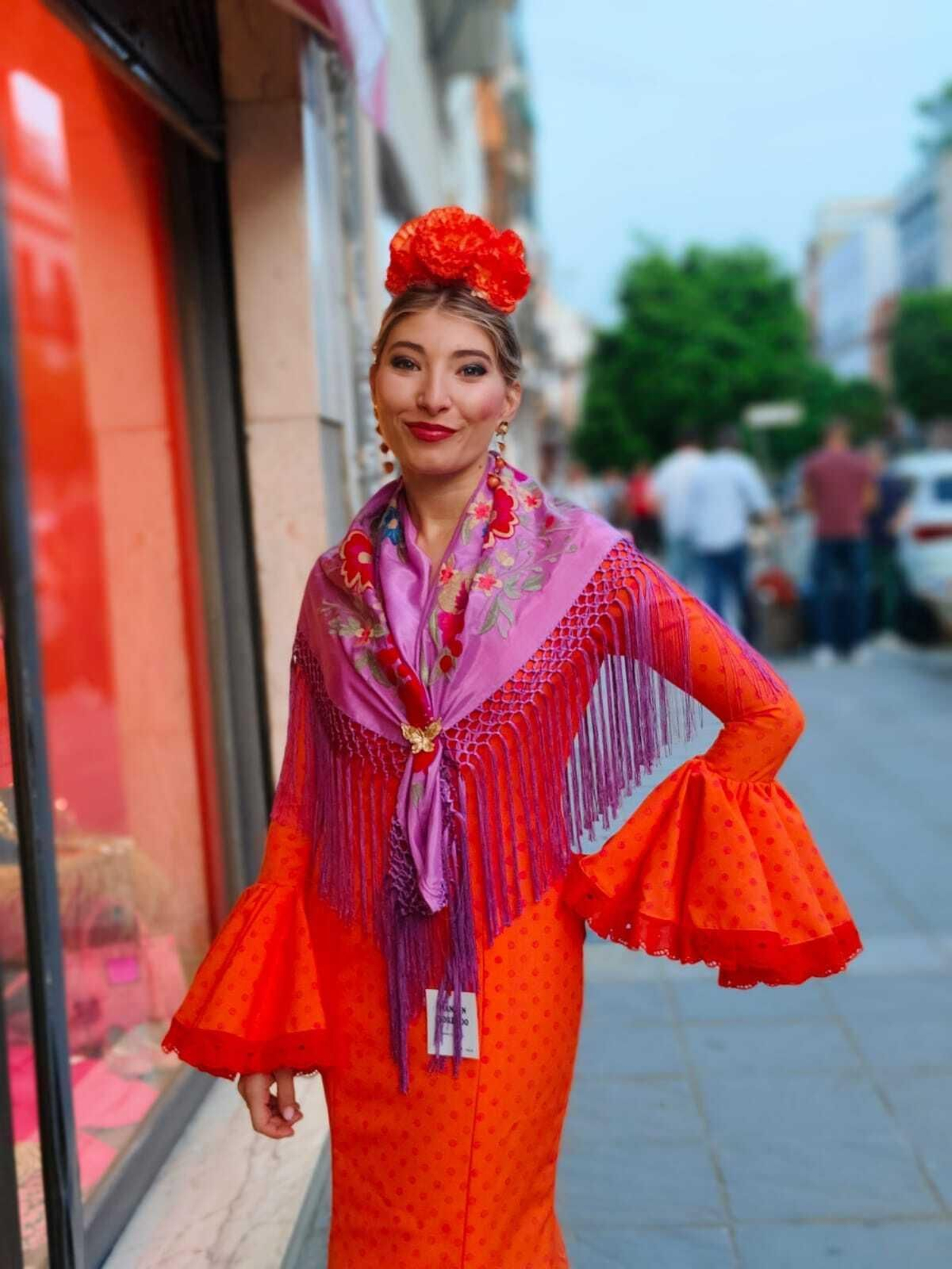 Combinación de colores en un traje de flamenca.