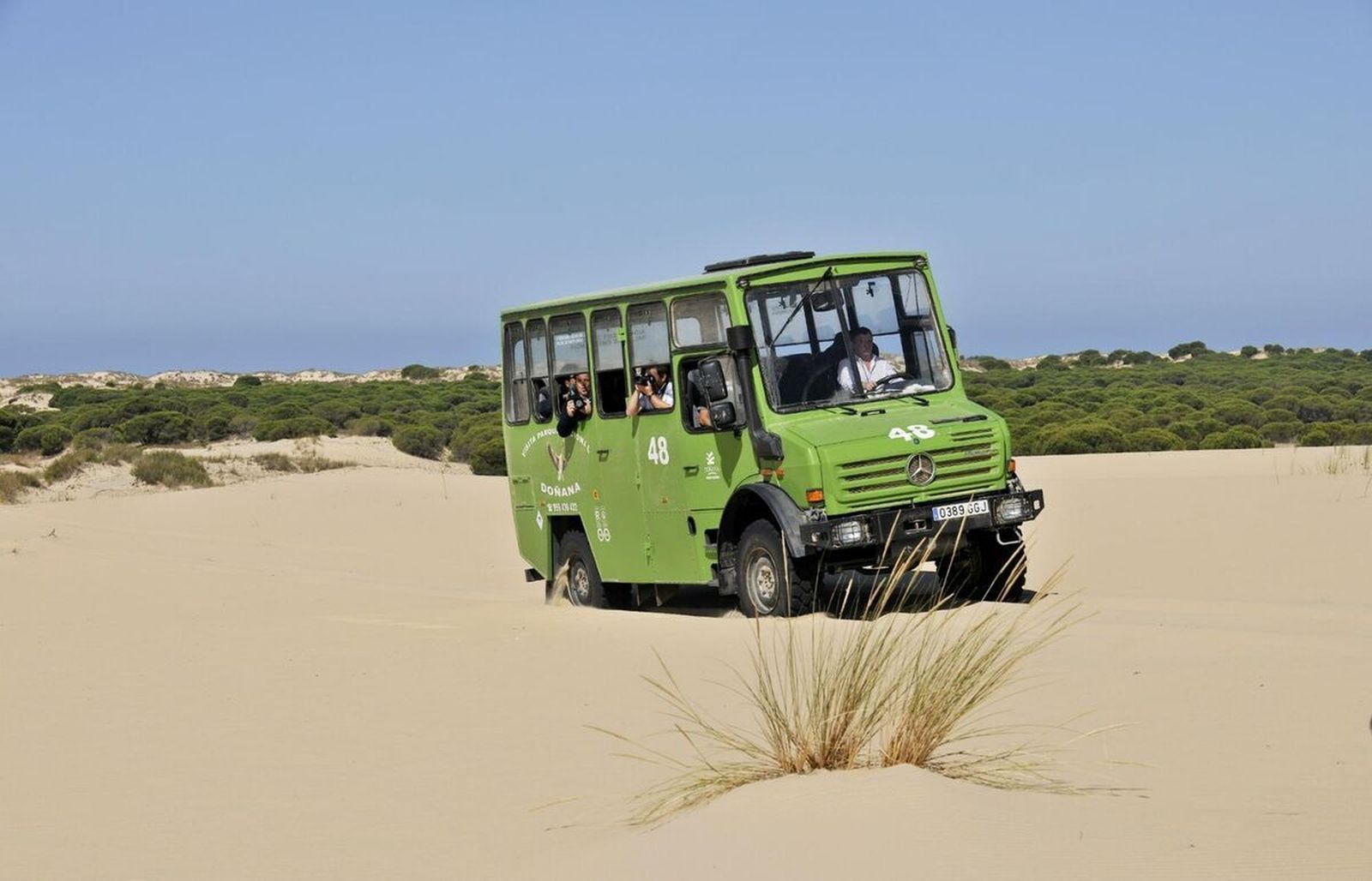 Vehículo circulando en pleno Parque de Doñana.