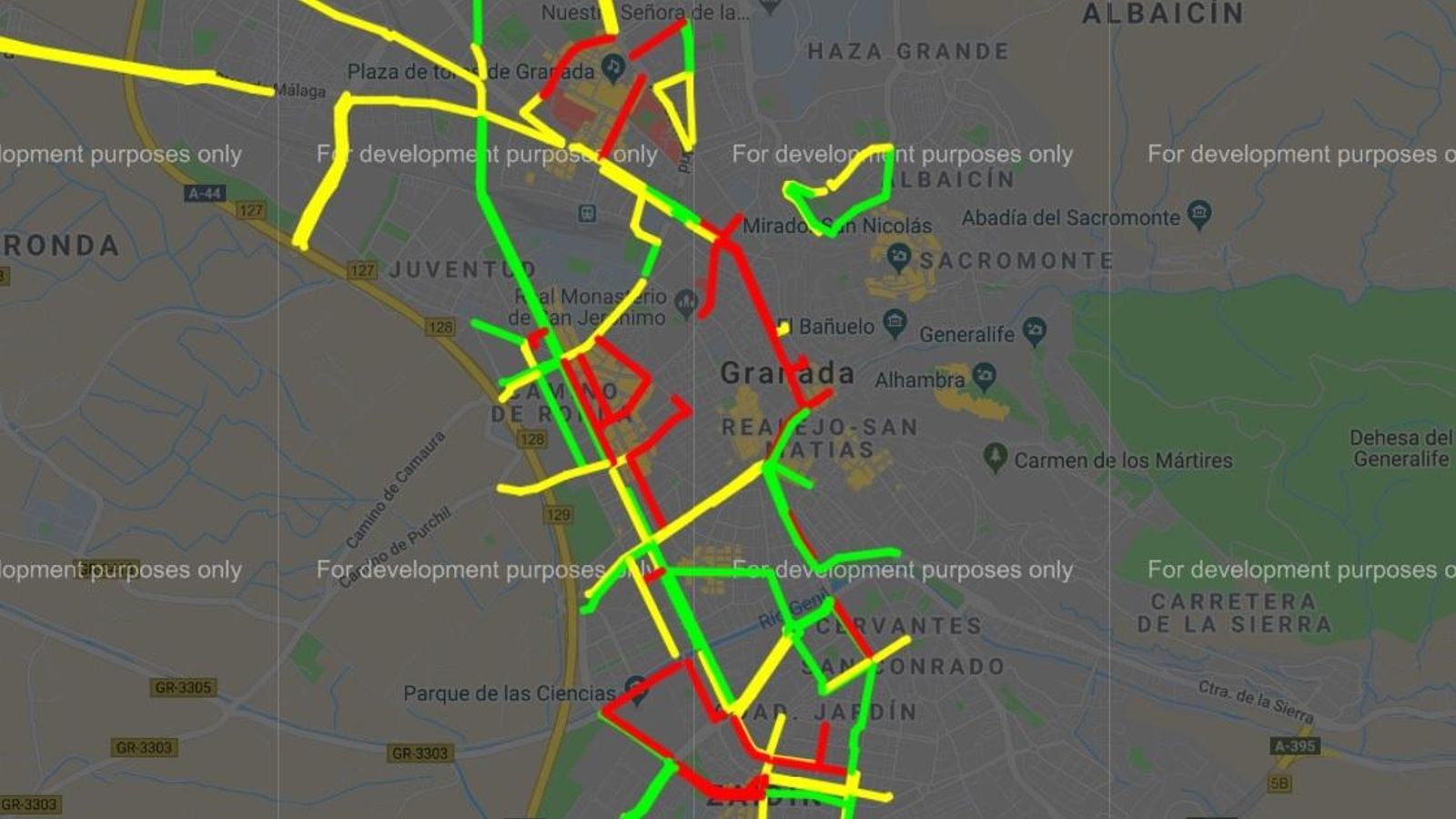 Intensidad del tráfico en las calles de Granada