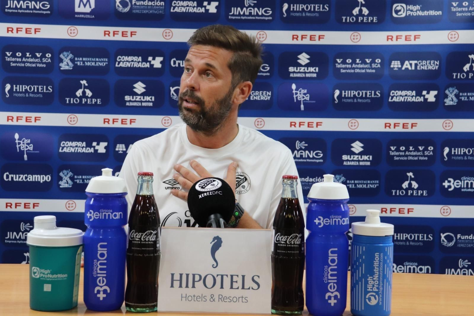 David Sánchez, en la sala de prensa de Chapín en la previa del choque contra el Pozoblanco.