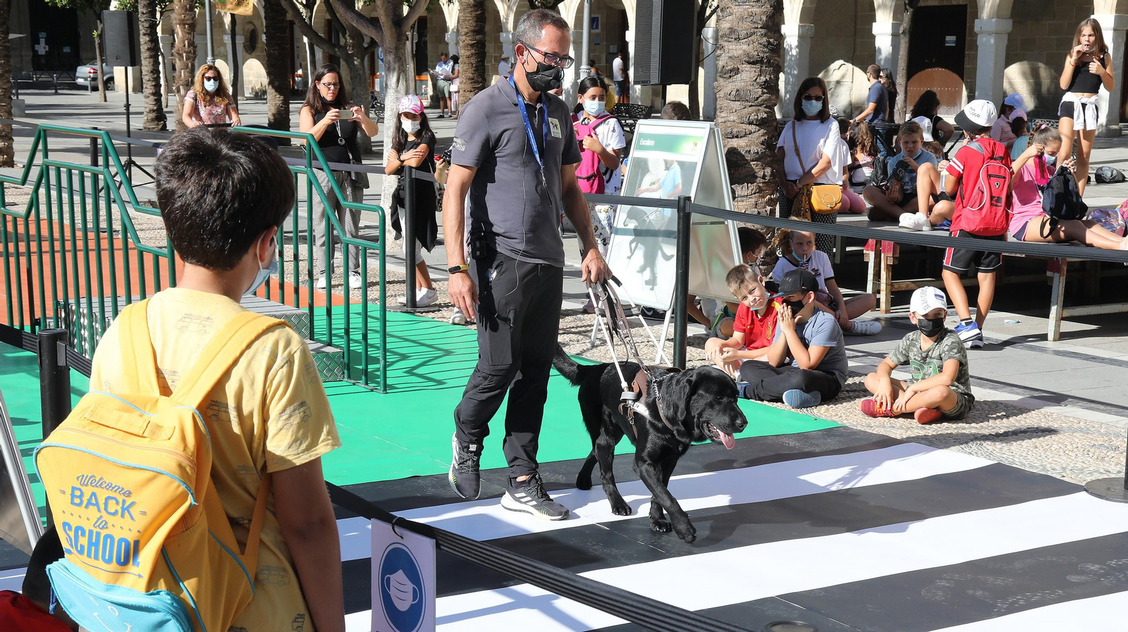 Exhibición en la plaza del Arenal del adiestramiento de perros guía de la ONCE