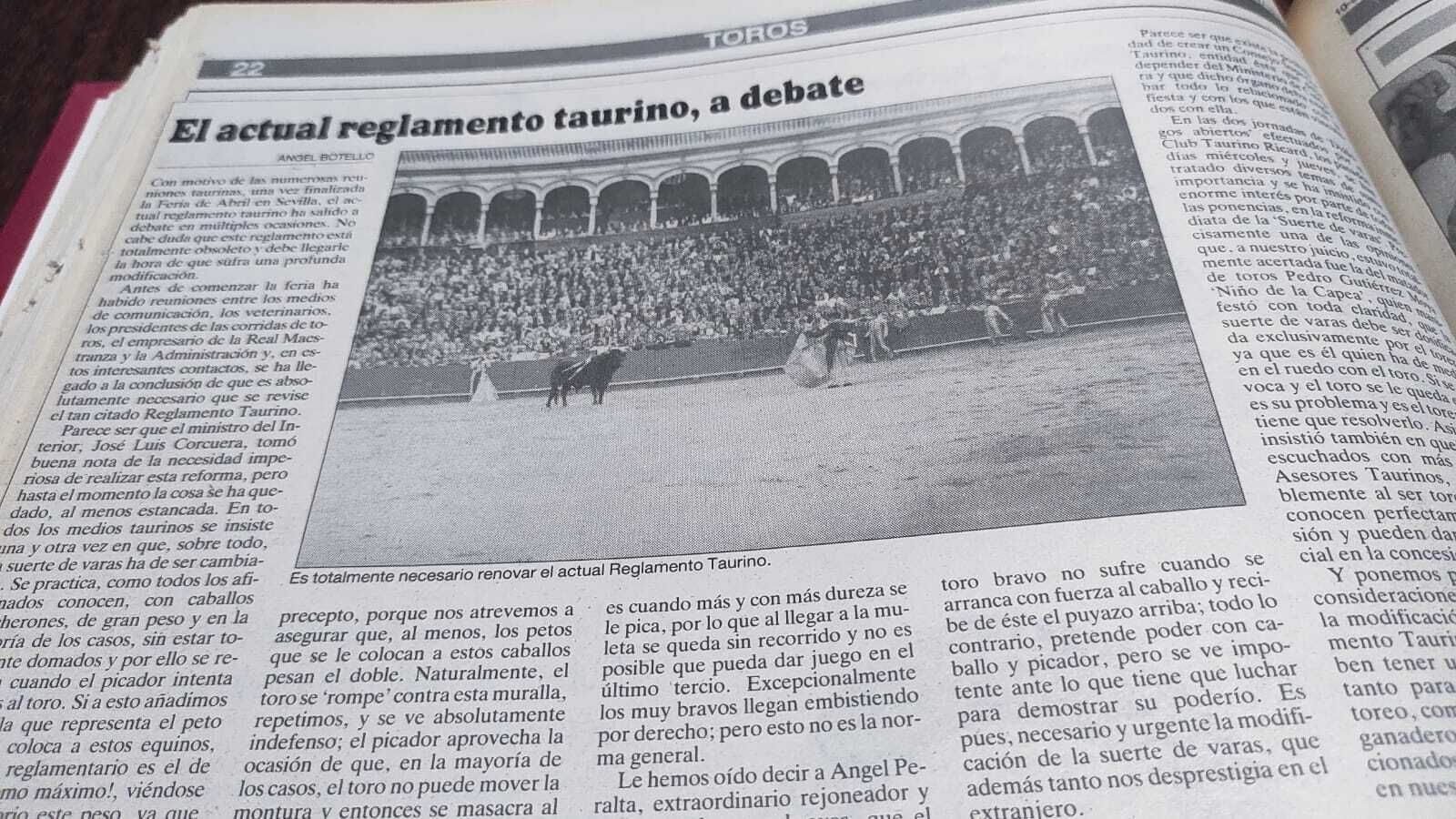 El reglamento taurino en mayo de 1989, a debate