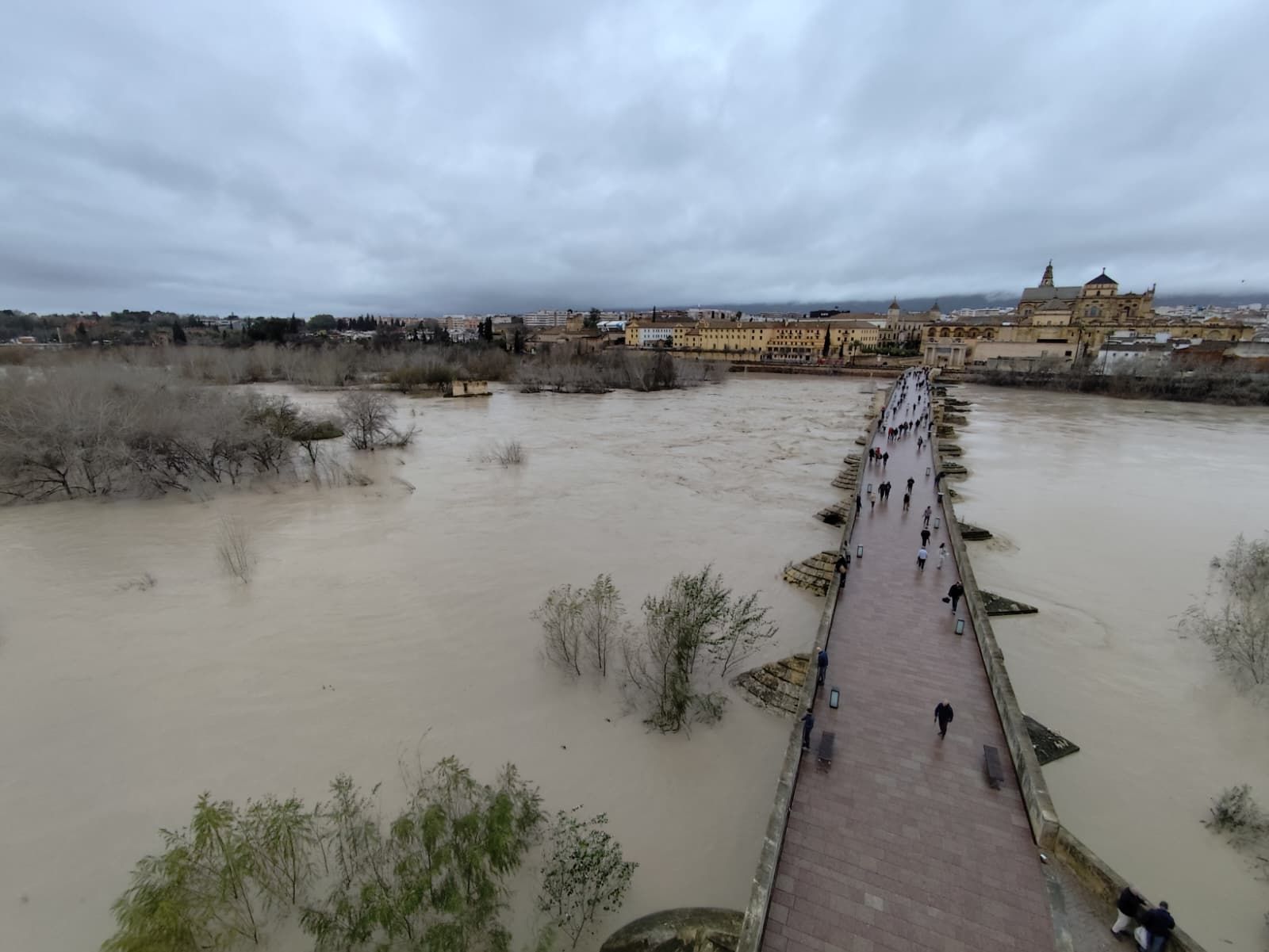 El río Guadalquivir a su paso por el Puente Romano, en la mañana de este viernes