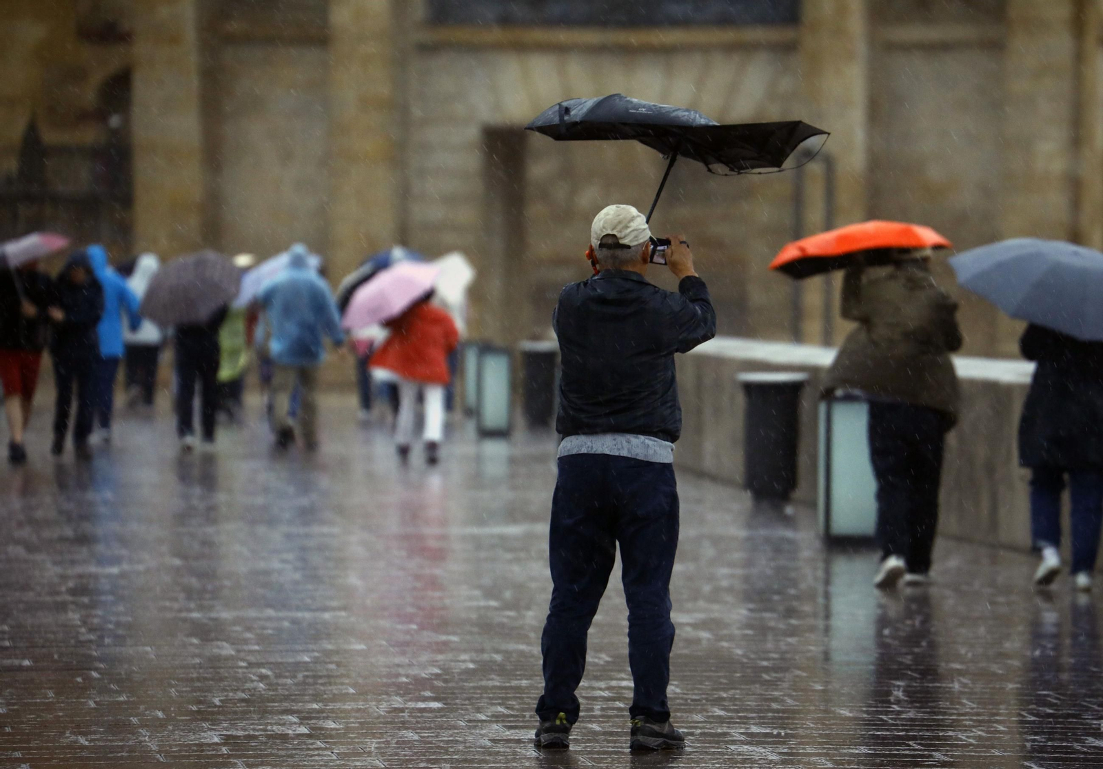 Un paraguas se vuela durante las pasadas lluvias en Córdoba.