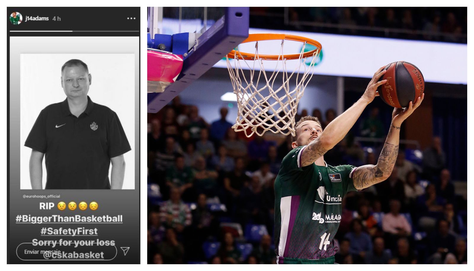 El mensaje de Adams en redes sociales (en la imagen izquierda).