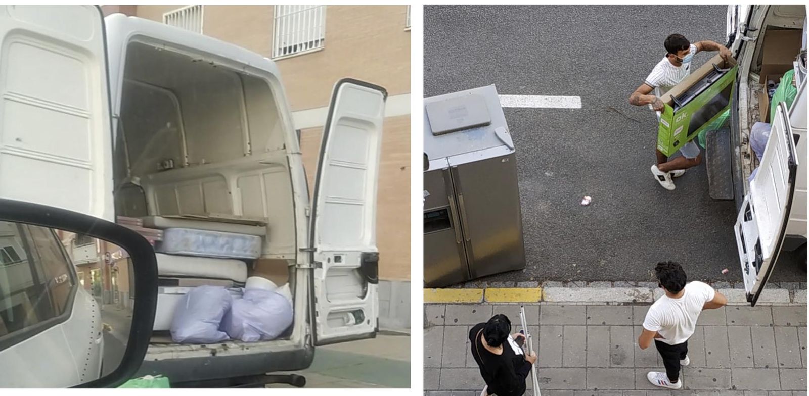 Dos momentos de la mudanza captados por los vecinos