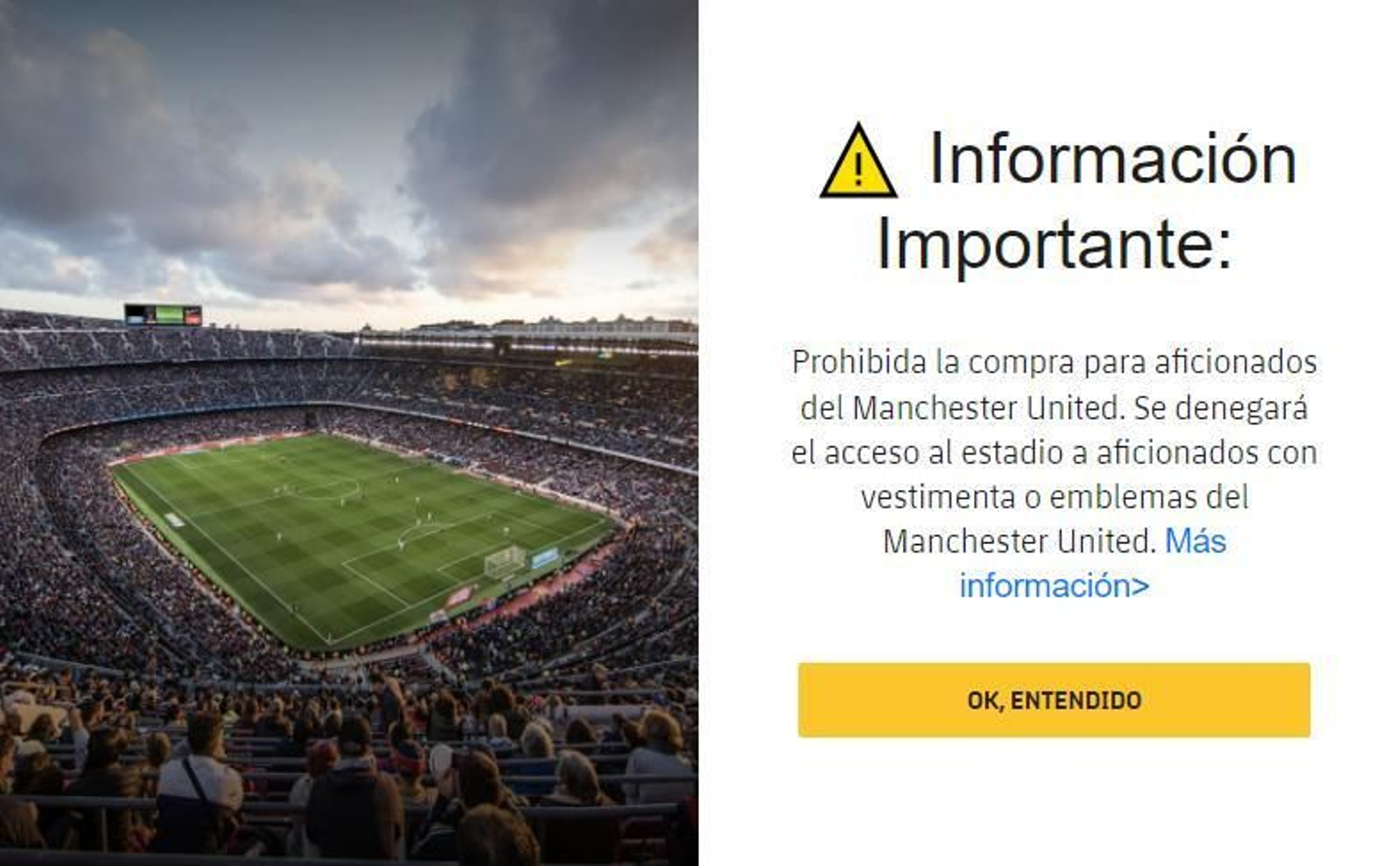 El aviso en la web del Barcelona para el próximo partido de Europa League