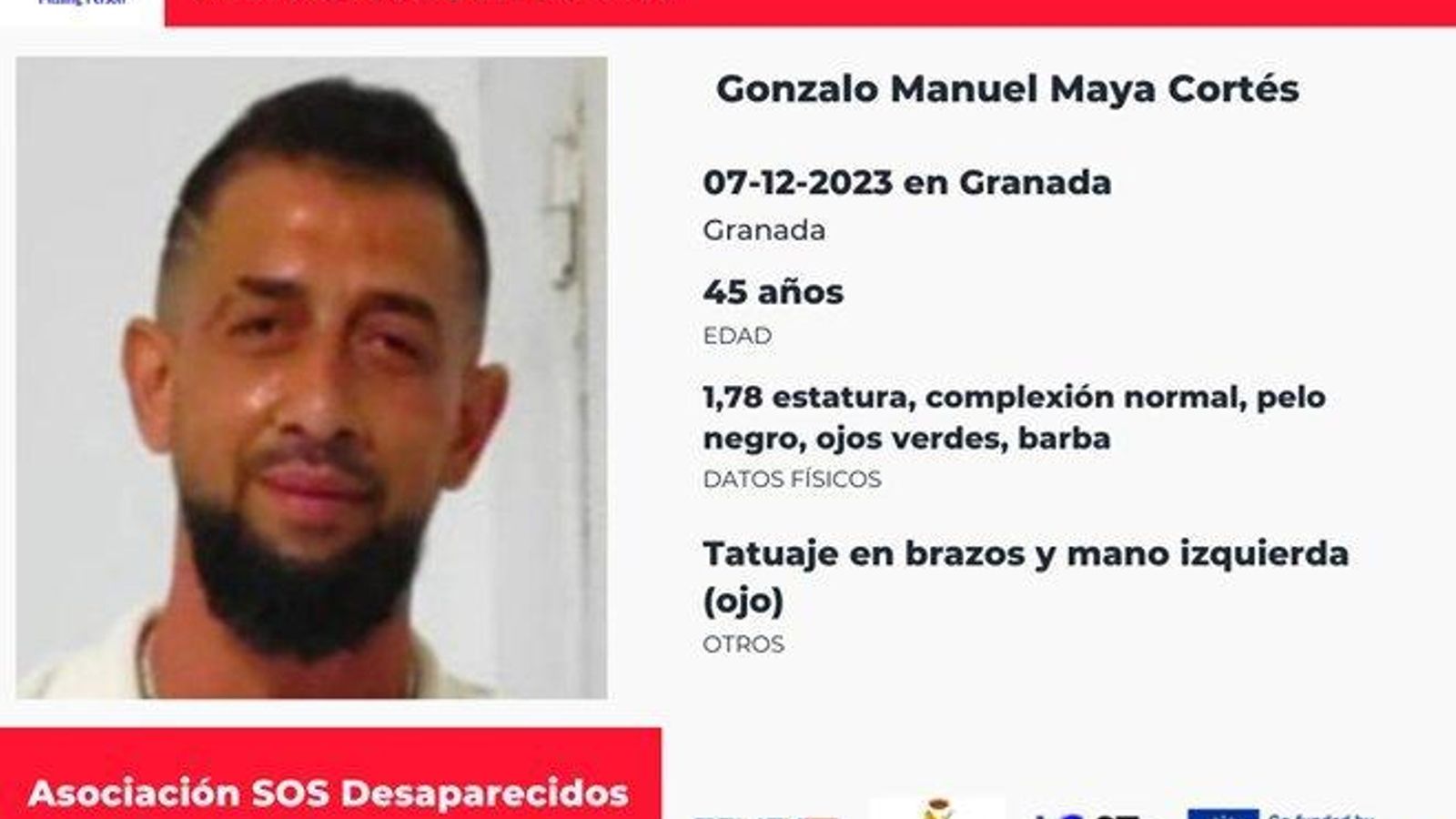 Imagen del cartel con la información sobre la persona desaparecida