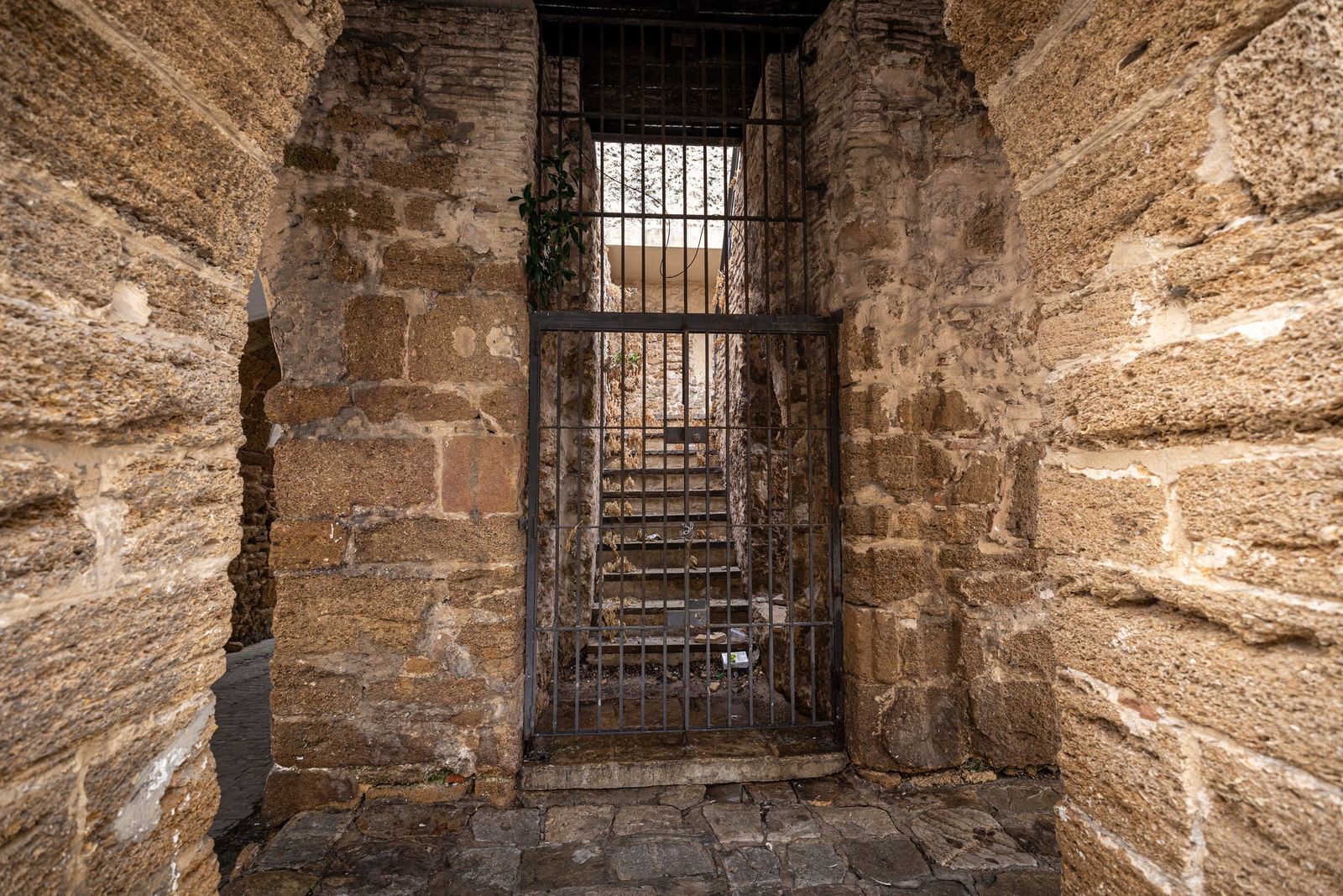 El acceso, siempre cerrado, al interior del Arco de los Blanco.