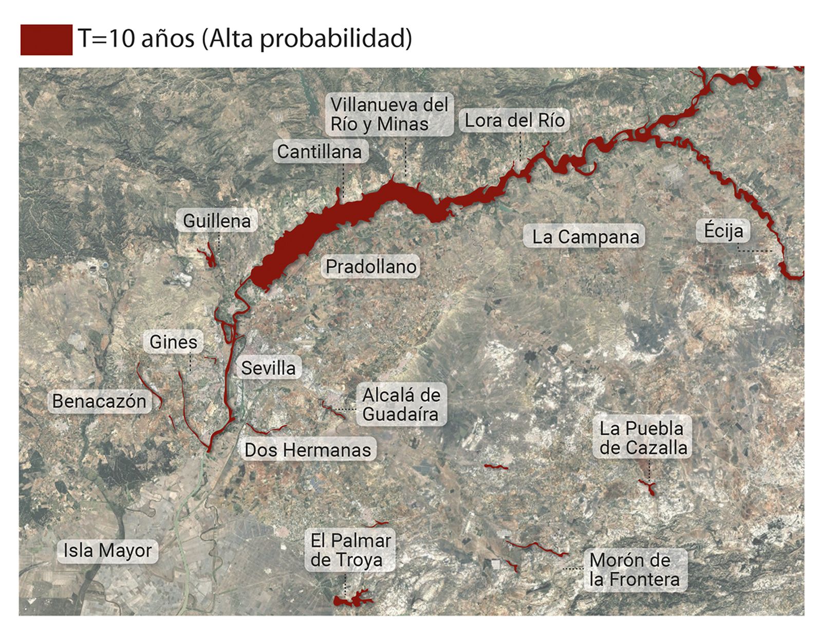 Las riberas del Guadalquivir y del Genil son las zonas más vulnerables ante inundacioens en la provincia de Sevilla.