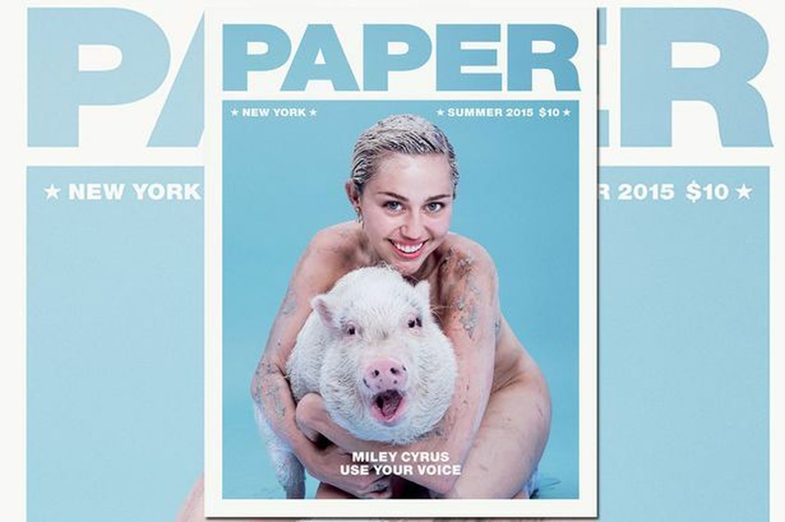 Miley Cyrus en la portada de 'Paper' con su cerda