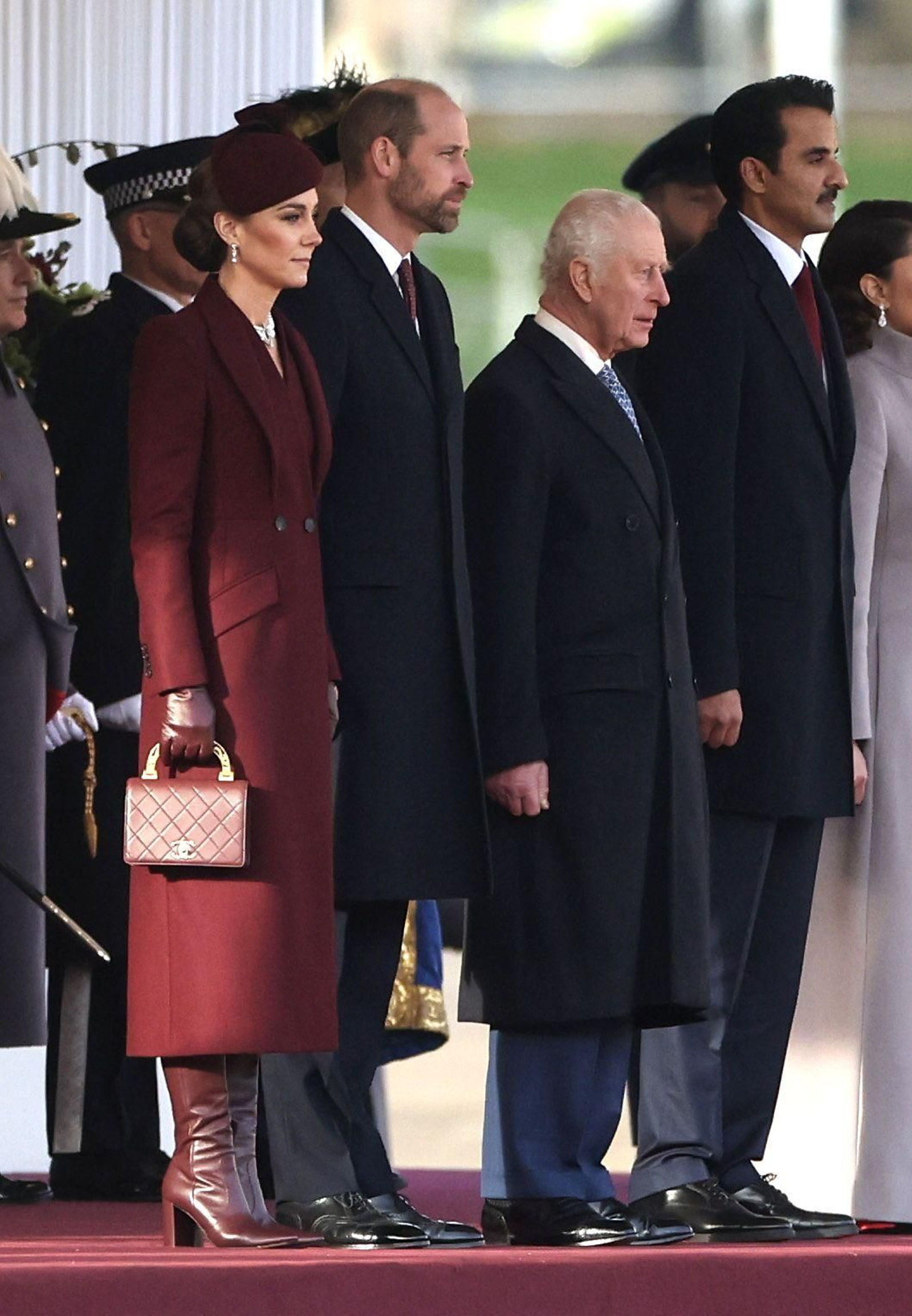 Los príncipes de Gales con el rey Carlos y el emir de Qatar Los príncipes de Gales con el rey Carlos y el emir de Qatar