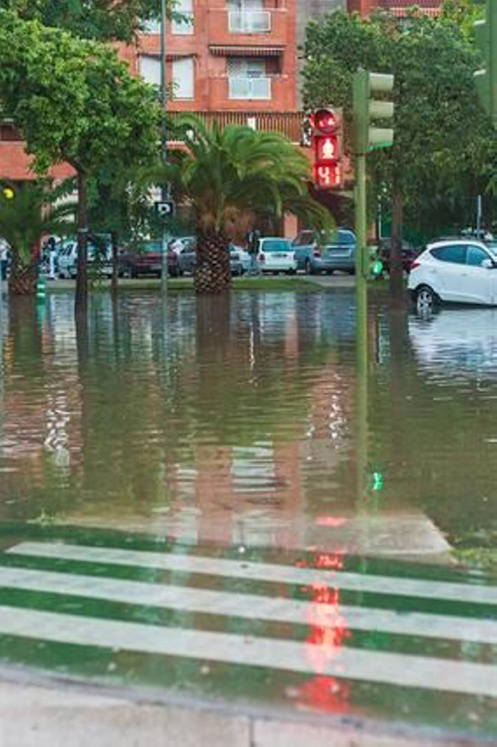 Estado en el que la lluvia ha dejado las calles en Sevilla Este.   Foto: Beatriz Hidalgo