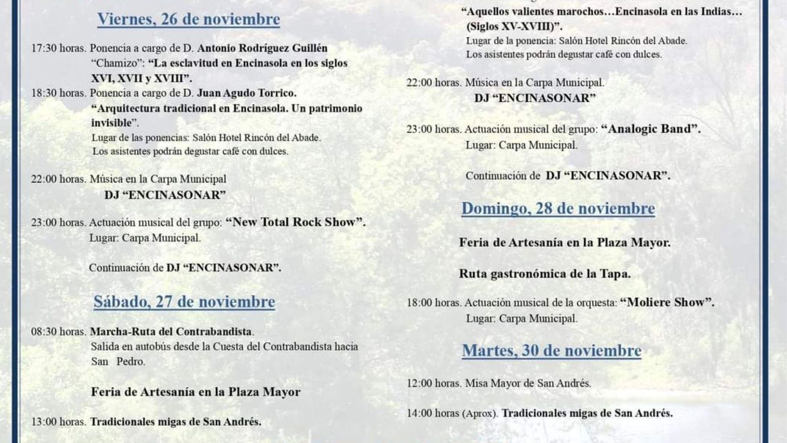 Programación de la Feria de San Andrés en Encinasola