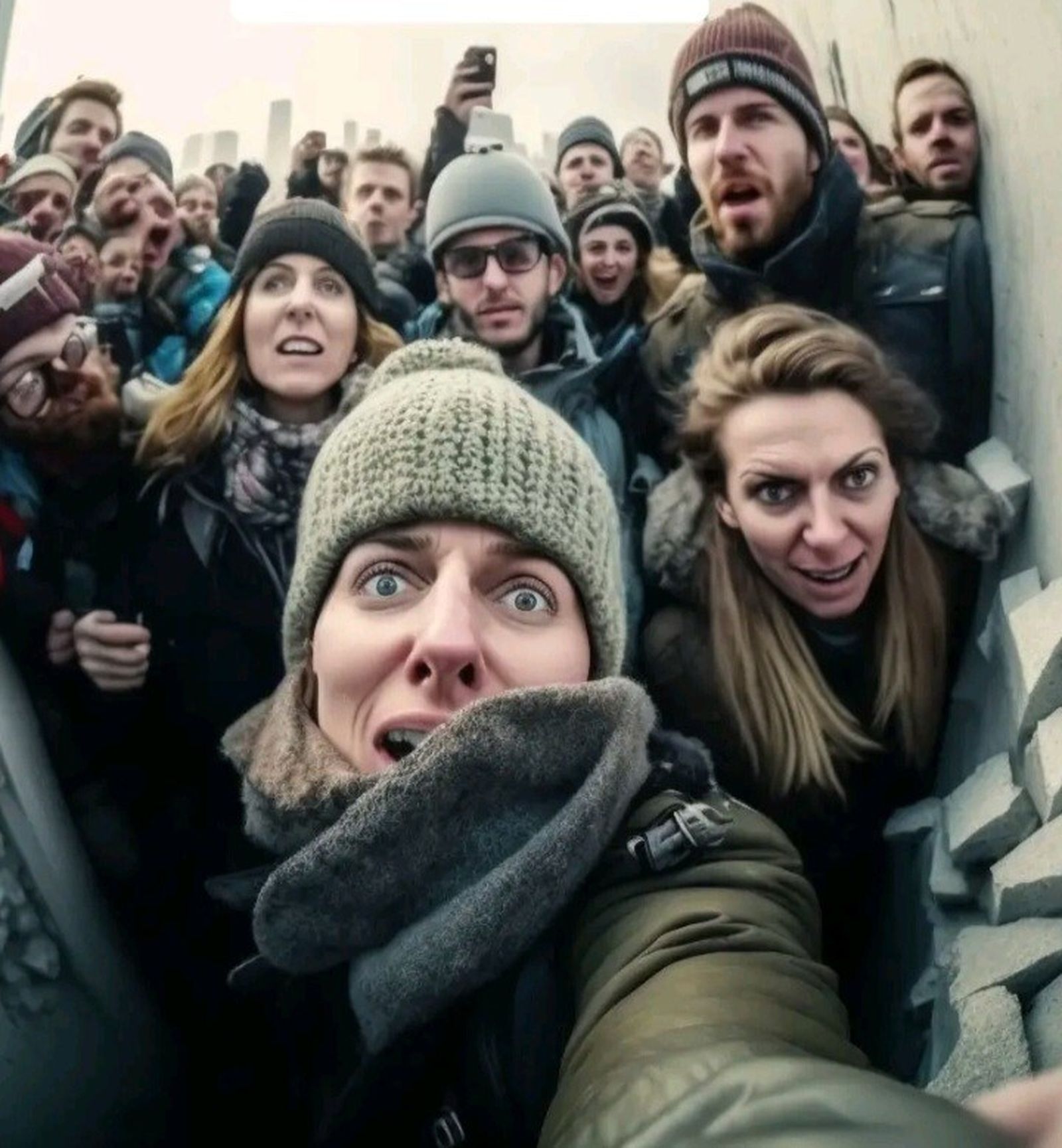 Alemanes en el instante de la caída del Muro de Berlín en 1989