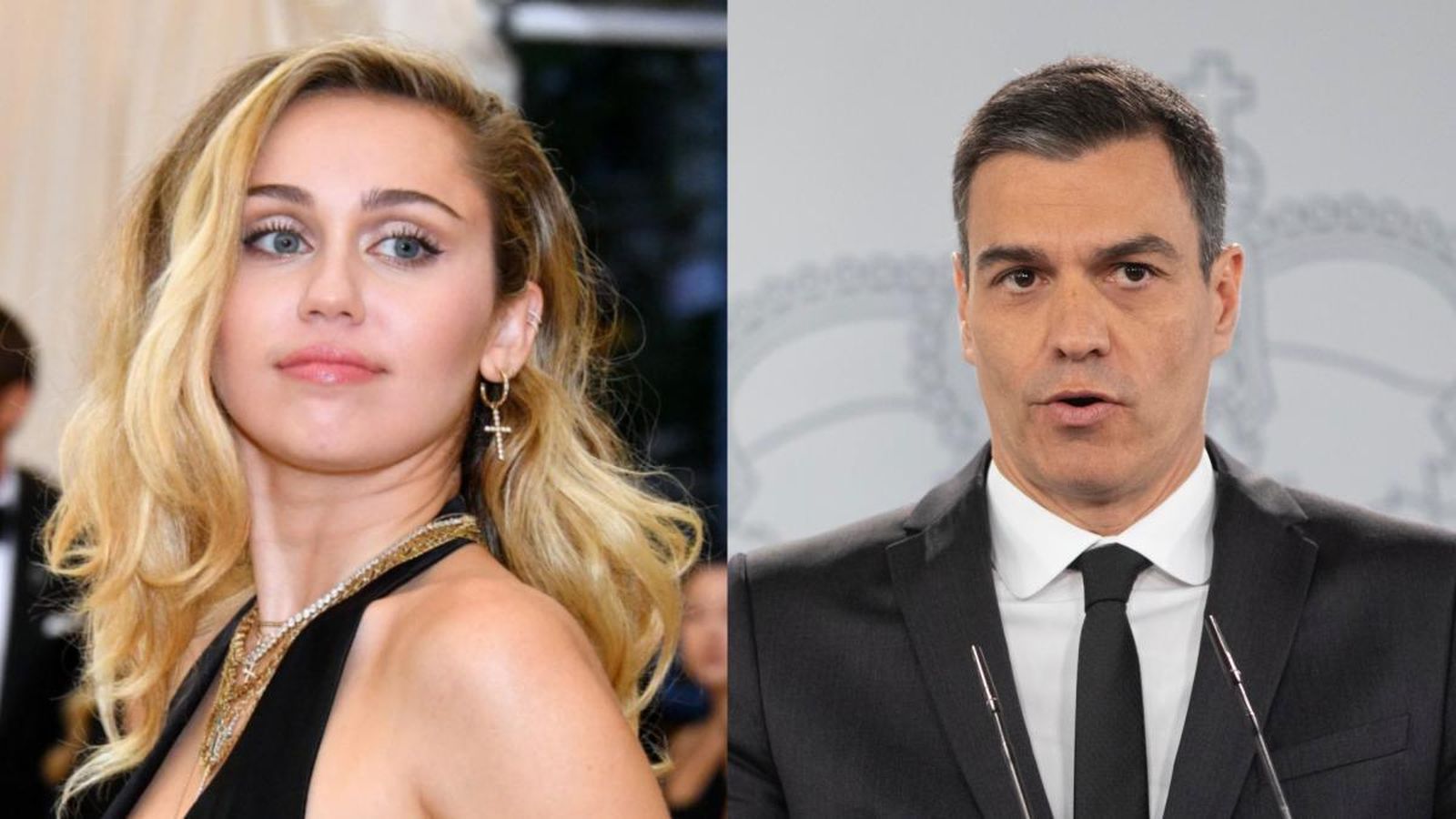 Fotomontaje de Miley Cyrus junto al presidente del Gobierno, Pedro Sánchez.