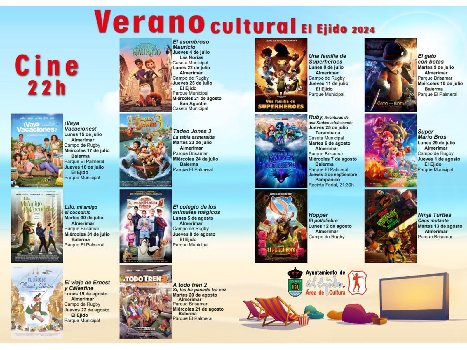 La programación completa del Cine de Verano de El Ejido.