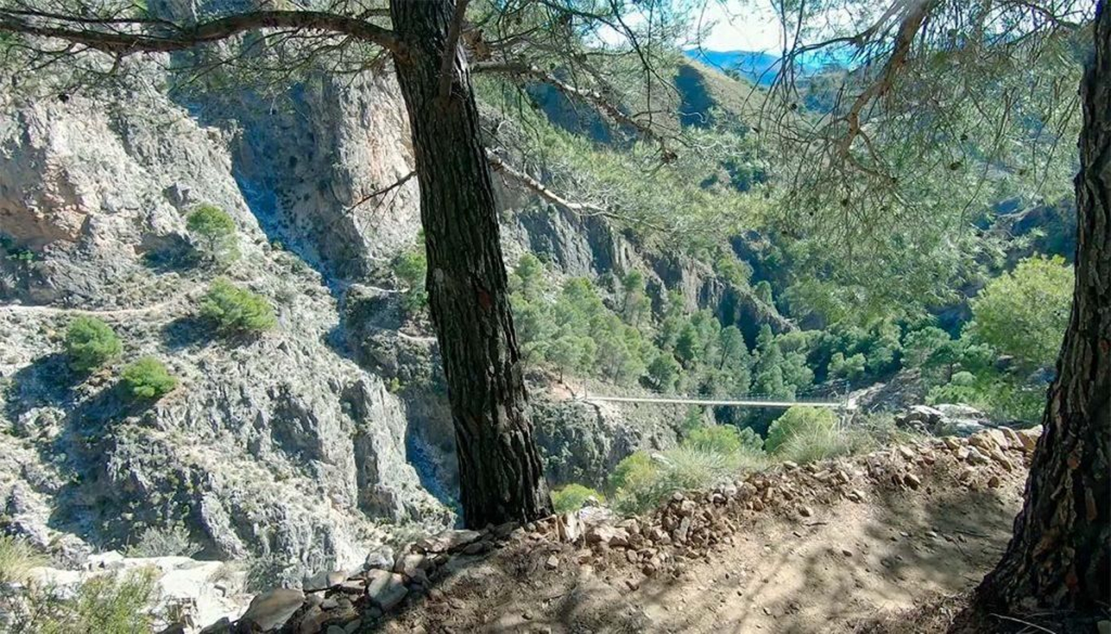 El puente colgante de El Saltillo a lo lejos.
