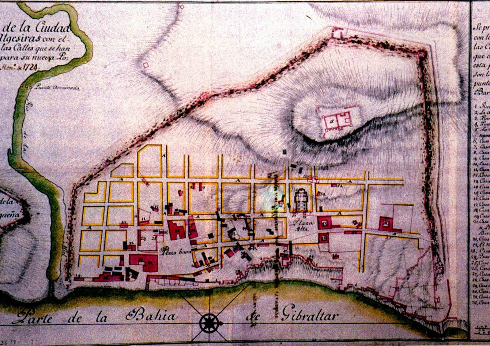 Plano de Algeciras levantado por Verboom en enero de 1724 con su propuesta de urbanización de la nueva ciudad.