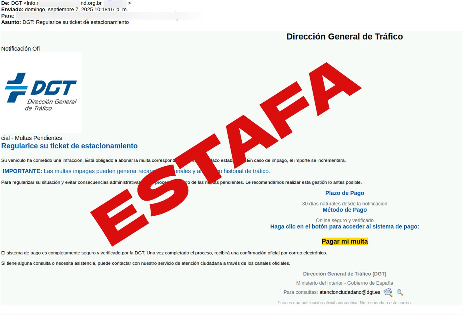 Uno de los correos fraudulentes