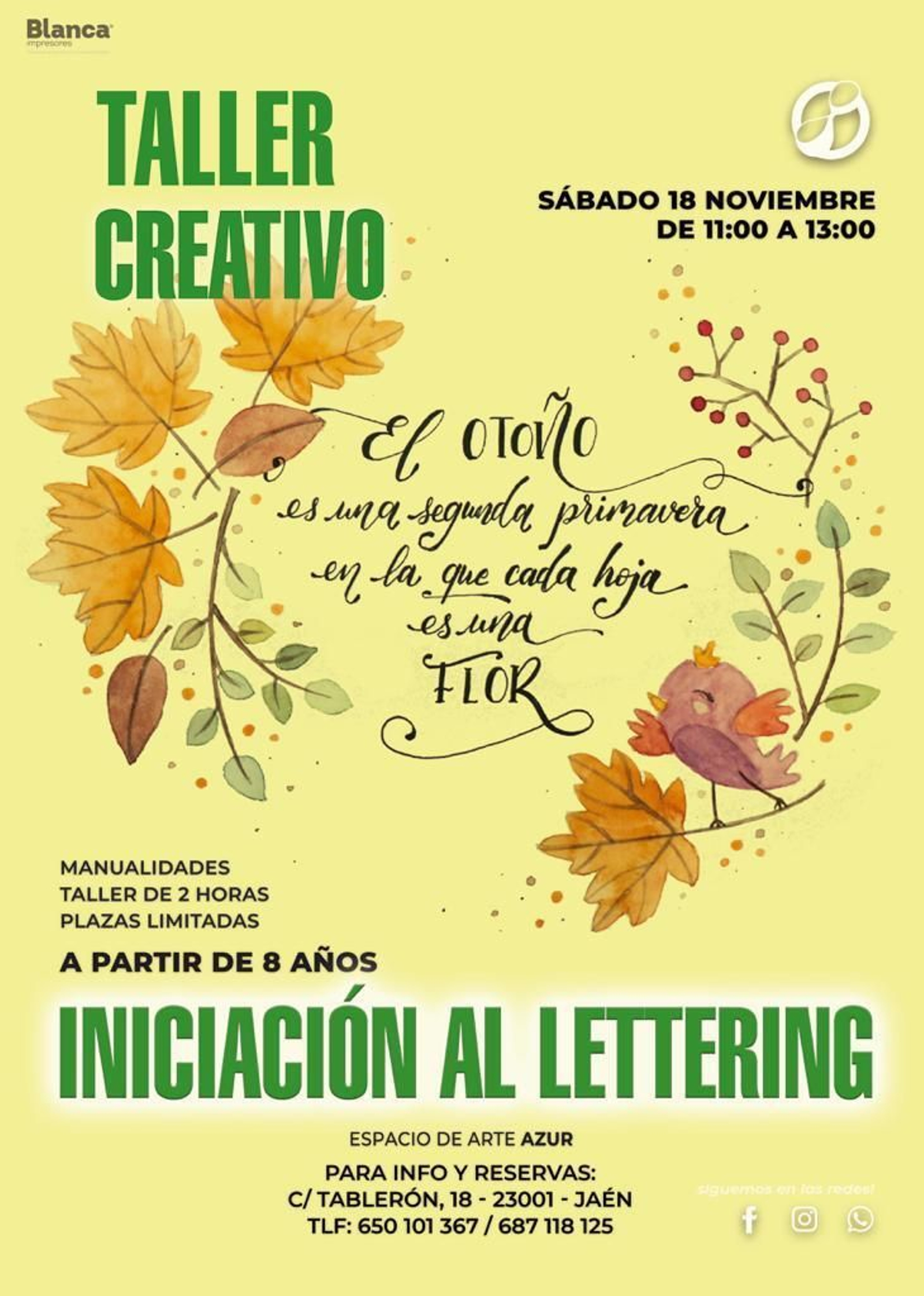 Todavía estás a tiempo de reservar tu plaza para el próximo sábado.