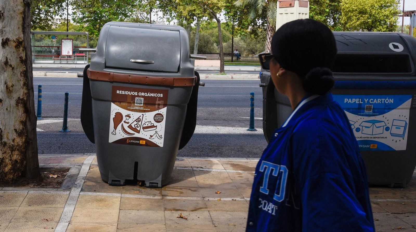 Uno de los contenedores marrones que pueden verse en la calle Torneo.