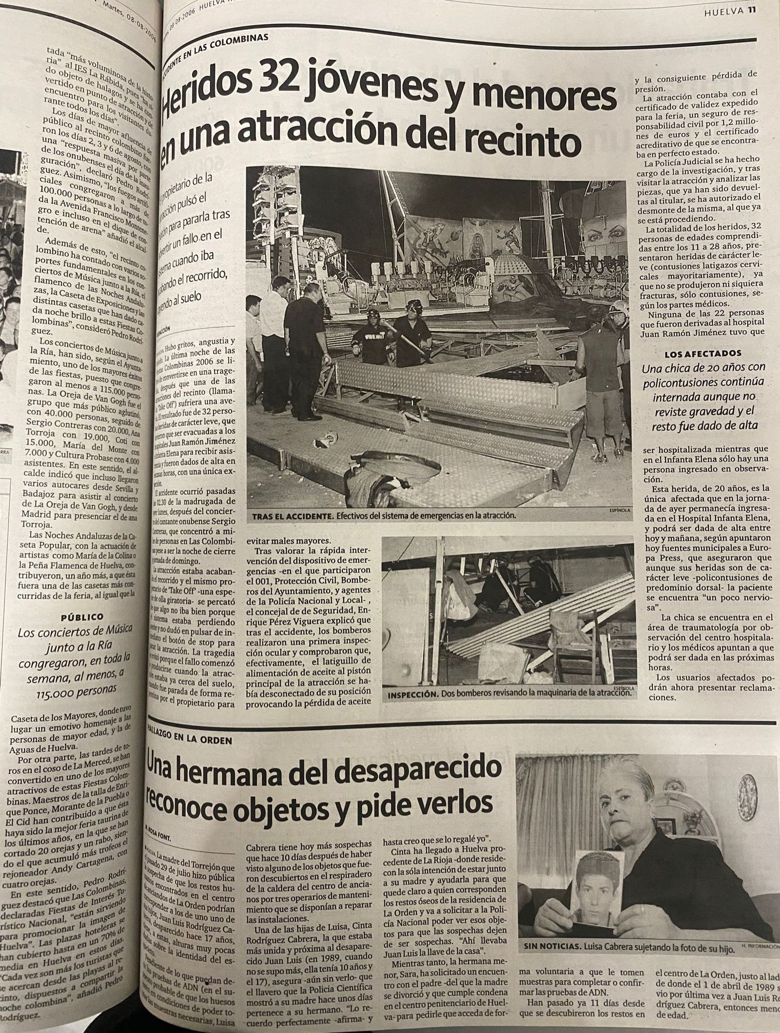 Así era presentada la noticia en el periódico Huelva Información en 2006